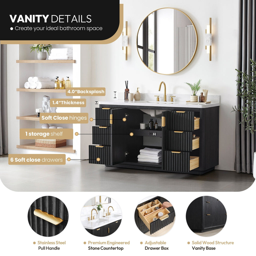 Meuble-lavabo Cadiz avec dessus en pierre composite sans miroir