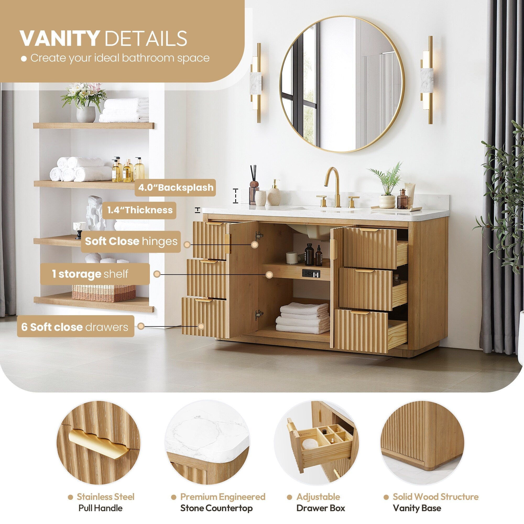 Meuble-lavabo Cadiz avec dessus en pierre composite sans miroir