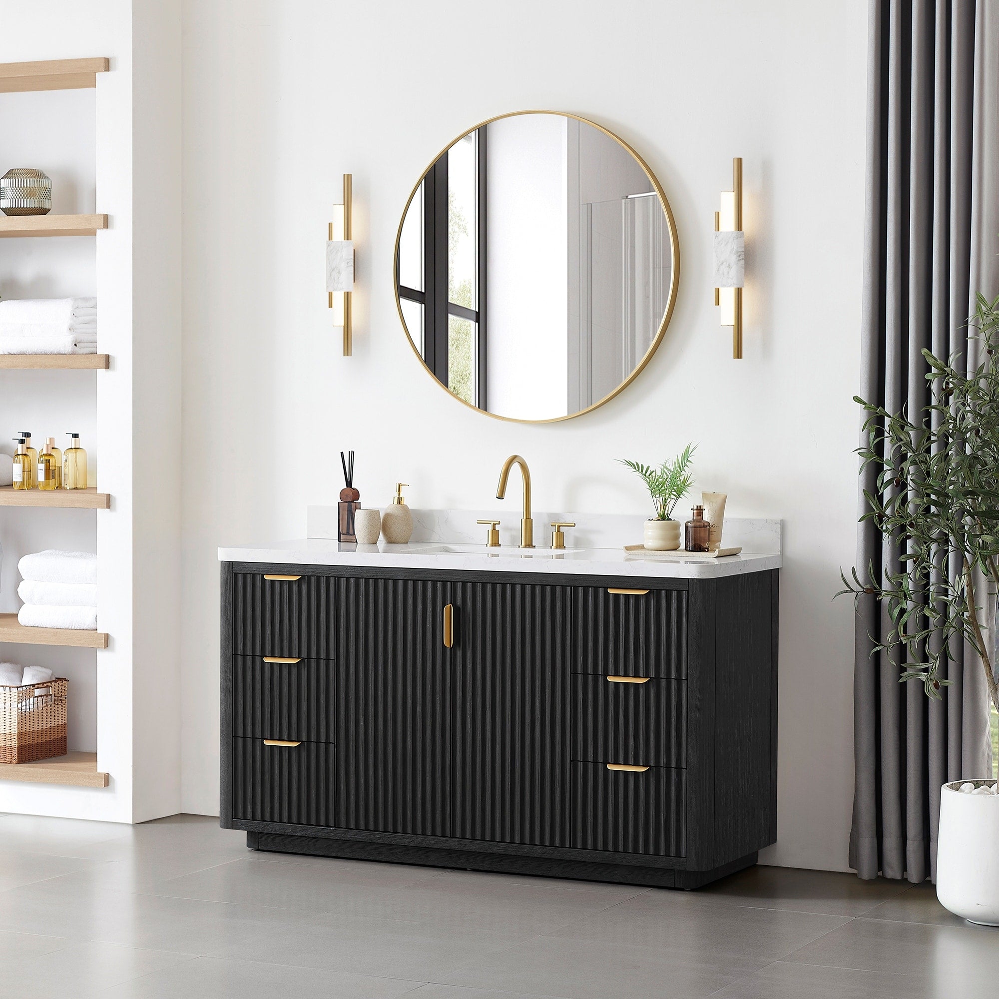 Meuble-lavabo Cadiz avec dessus en pierre composite sans miroir