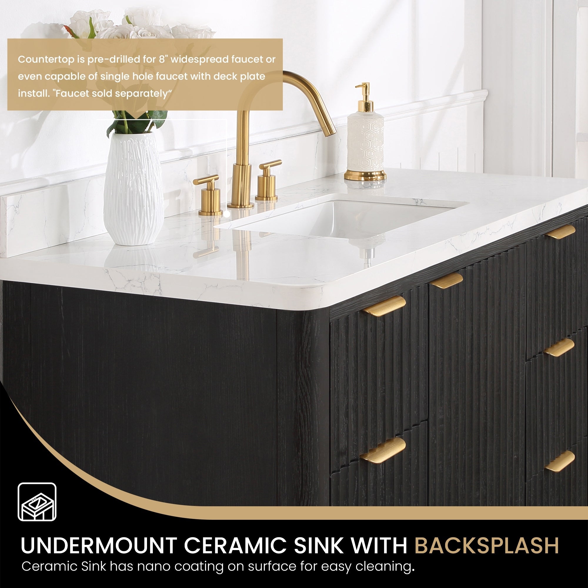 Meuble-lavabo Cadiz avec dessus en pierre composite sans miroir