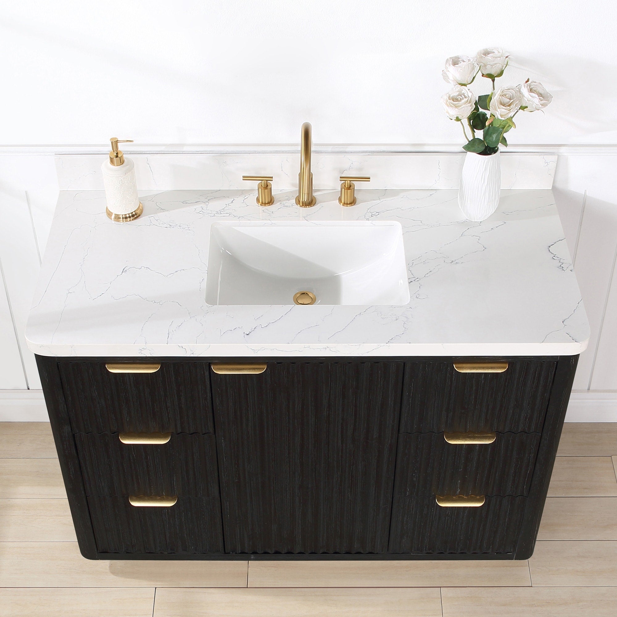 Meuble-lavabo Cadiz avec dessus en pierre composite sans miroir