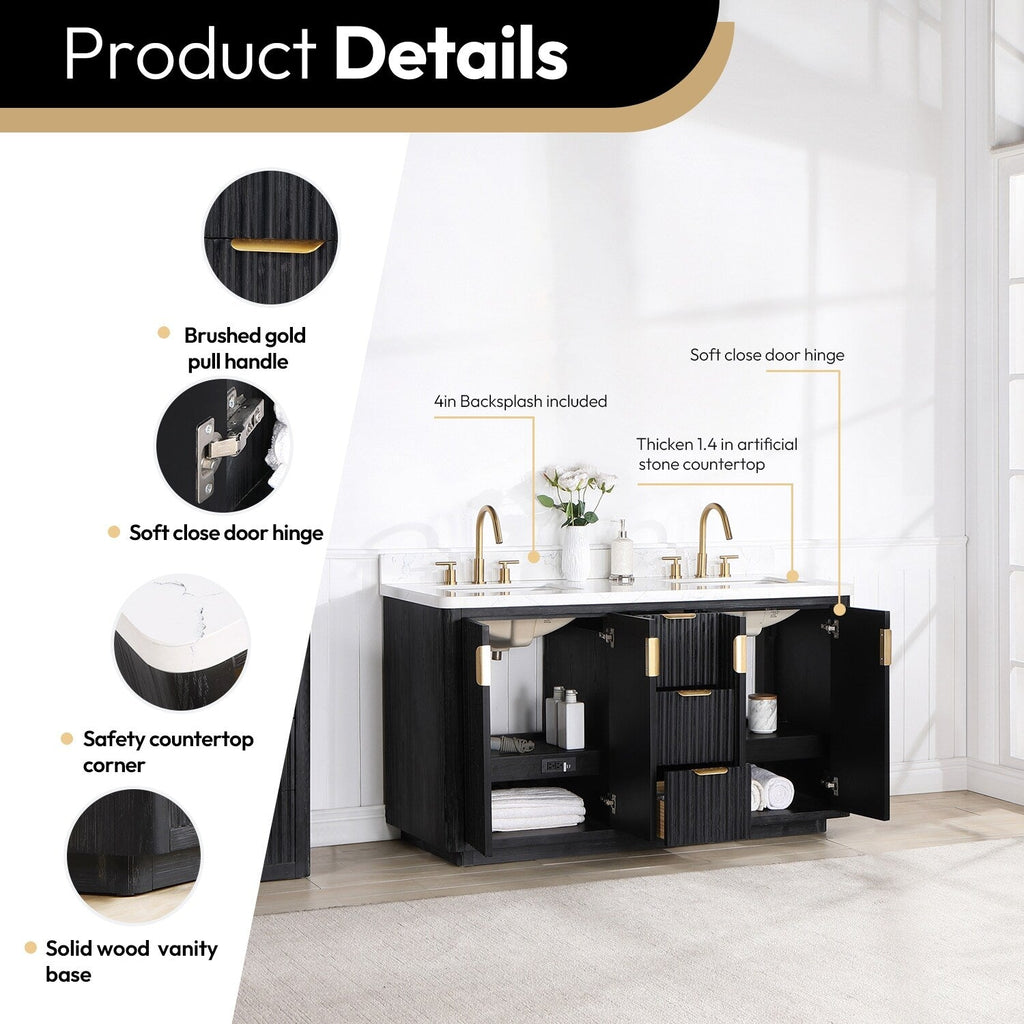 Meuble-lavabo Cadiz avec dessus en pierre composite sans miroir