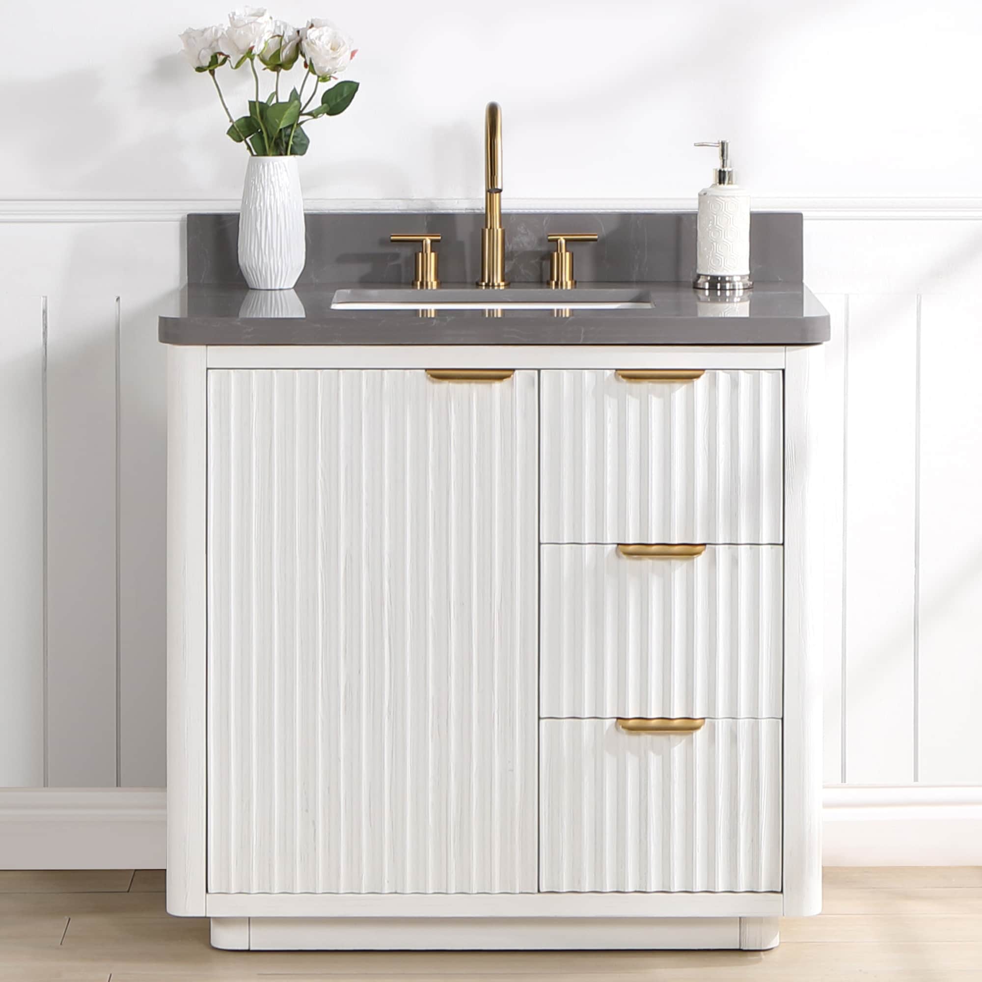 Meuble-lavabo Cadiz avec dessus en pierre composite sans miroir
