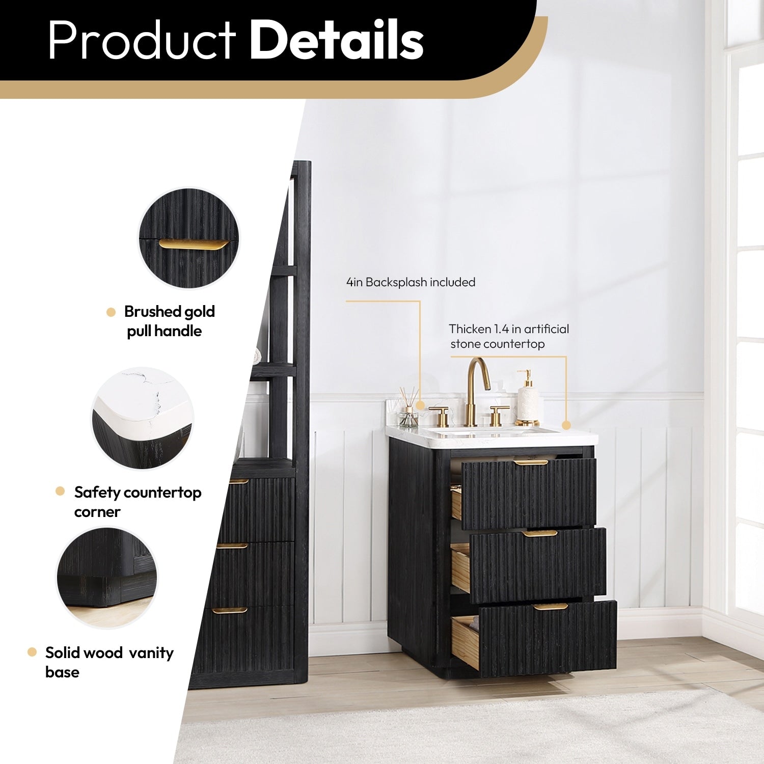 Meuble-lavabo Cadiz avec dessus en pierre composite sans miroir