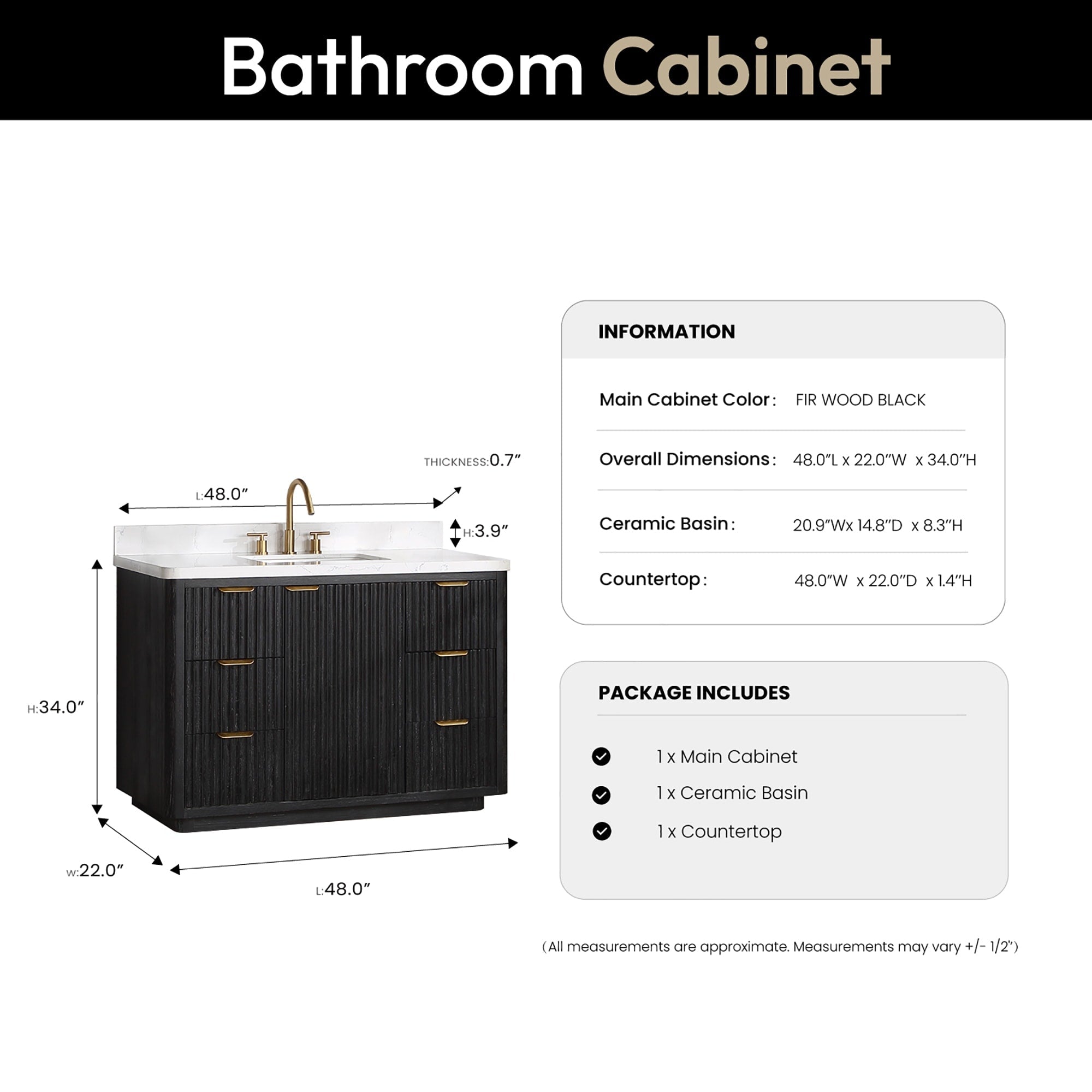 Meuble-lavabo Cadiz avec dessus en pierre composite sans miroir