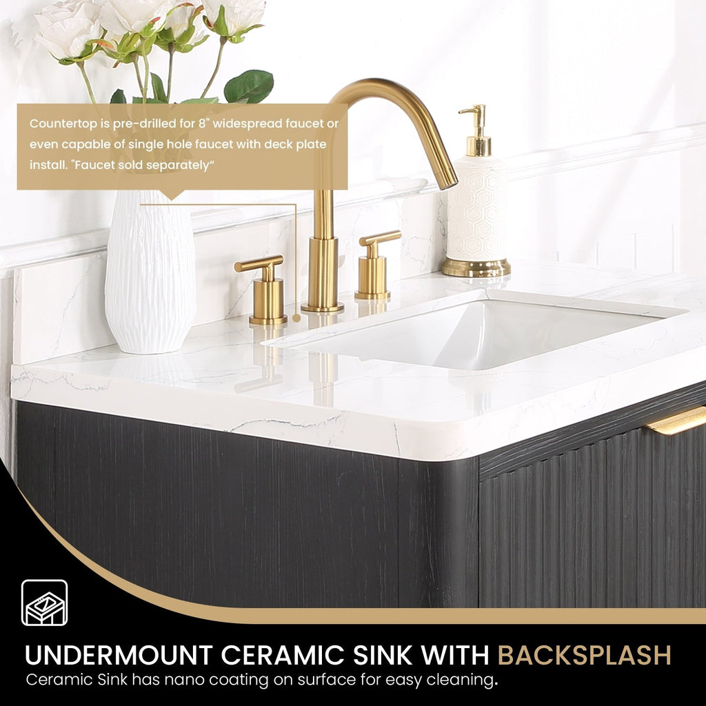 Meuble-lavabo Cadiz avec dessus en pierre composite sans miroir