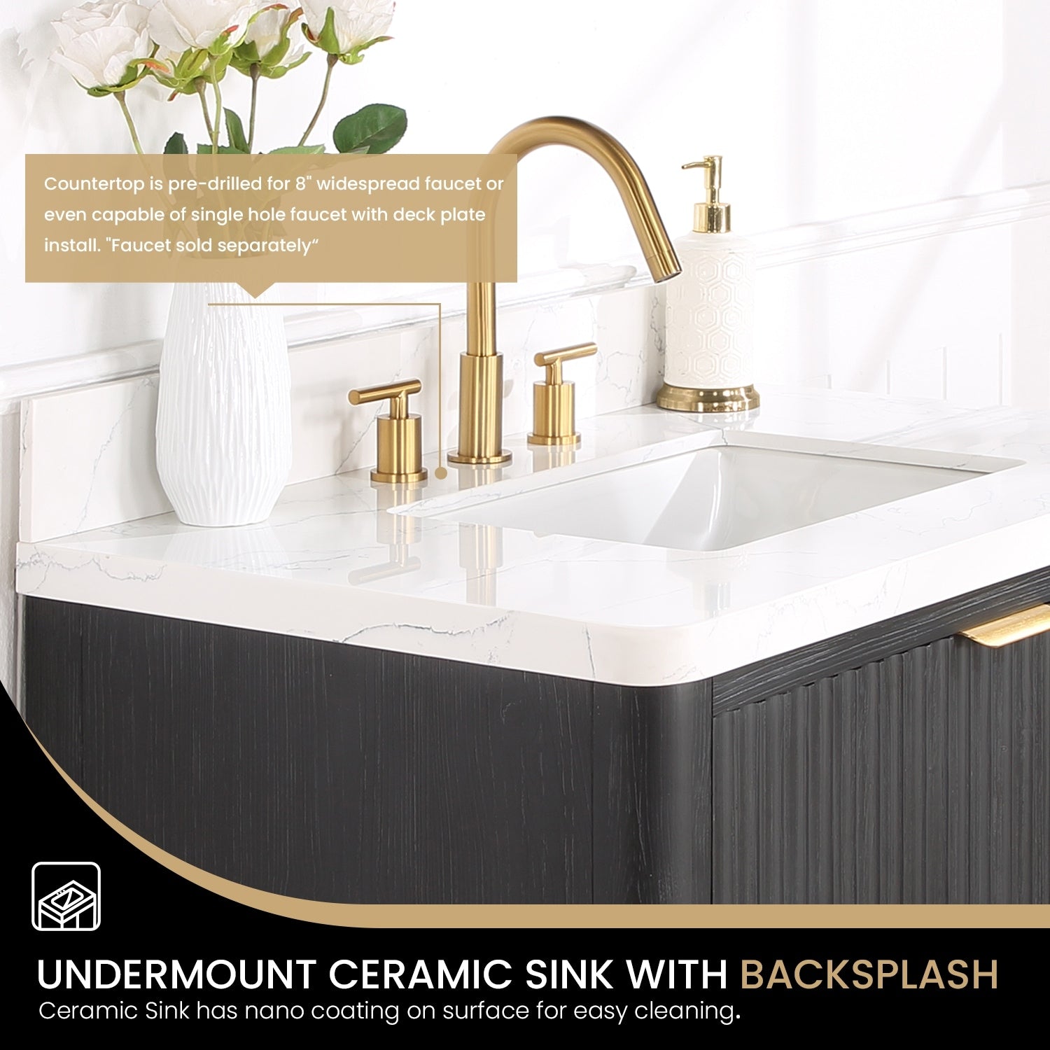 Meuble-lavabo Cadiz avec dessus en pierre composite sans miroir