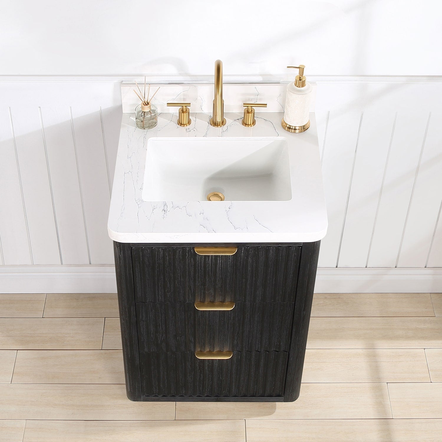 Meuble-lavabo Cadiz avec dessus en pierre composite sans miroir