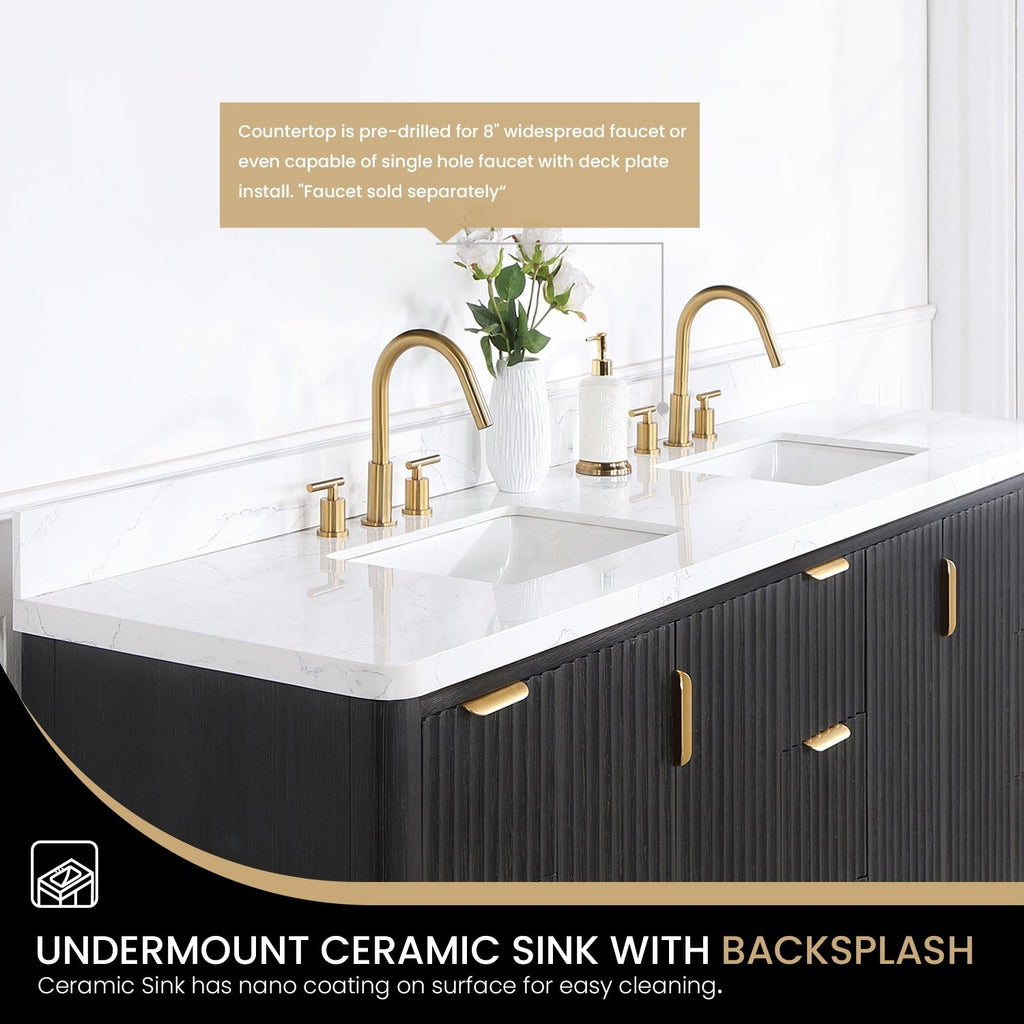 Meuble-lavabo Cadiz avec dessus en pierre composite sans miroir