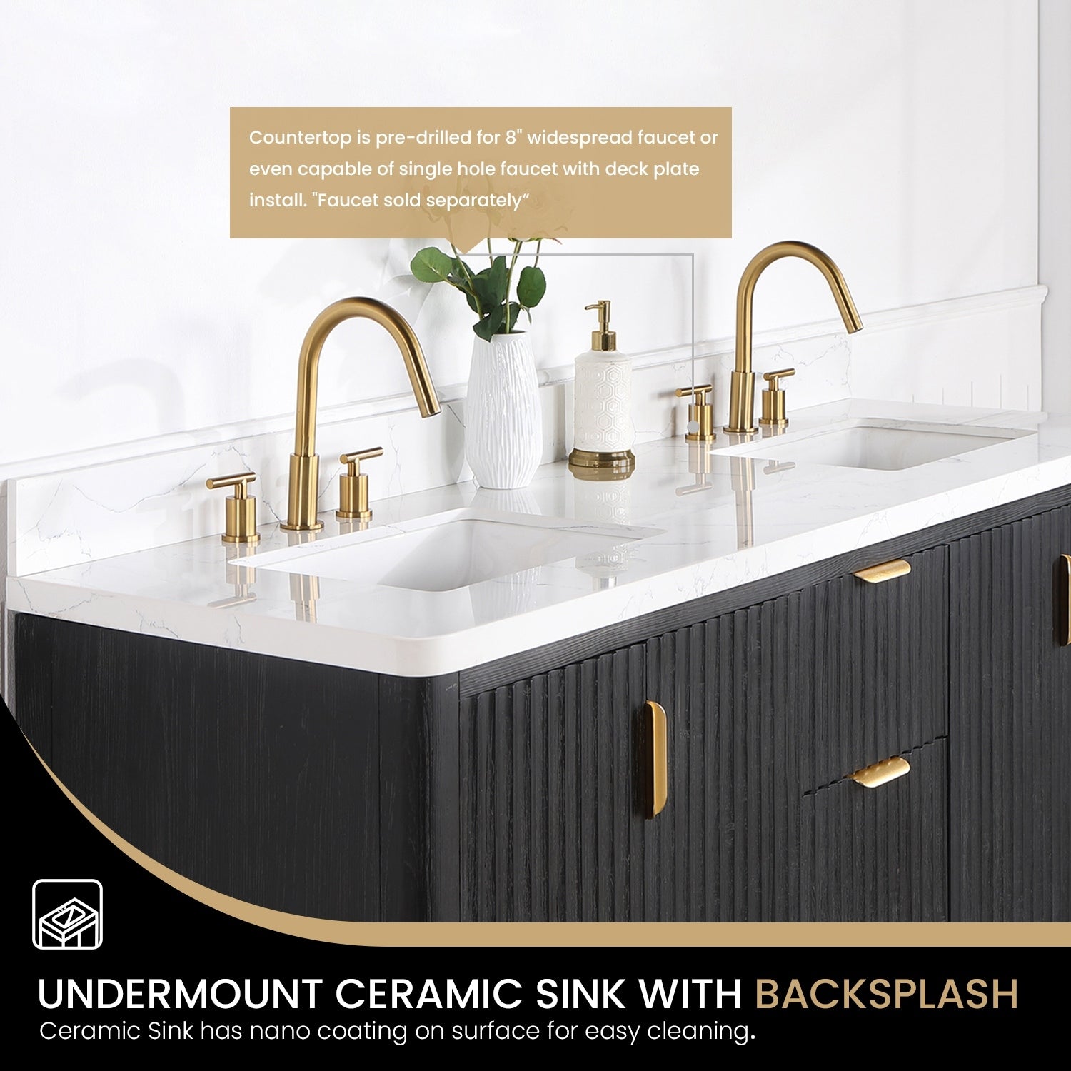 Meuble-lavabo Cadiz avec dessus en pierre composite sans miroir