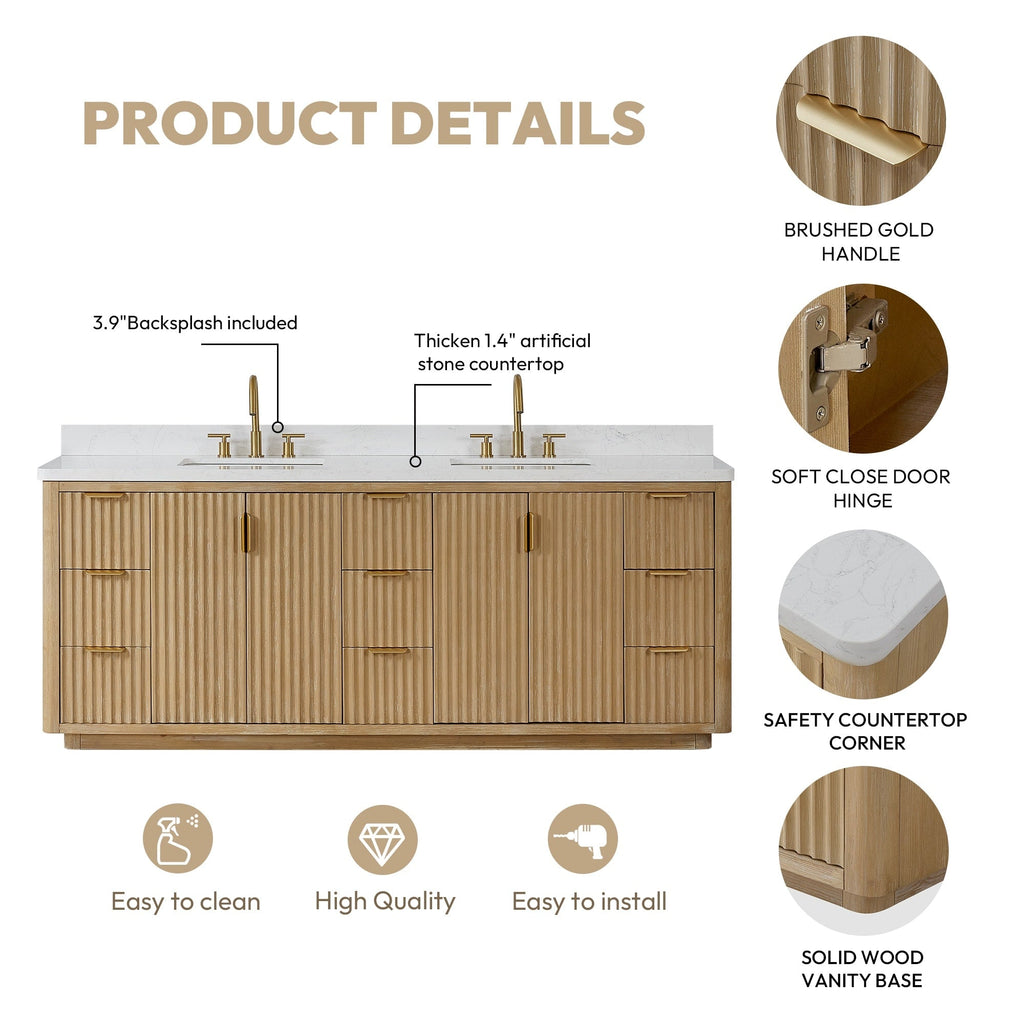 Meuble-lavabo Cadiz avec dessus en pierre composite sans miroir