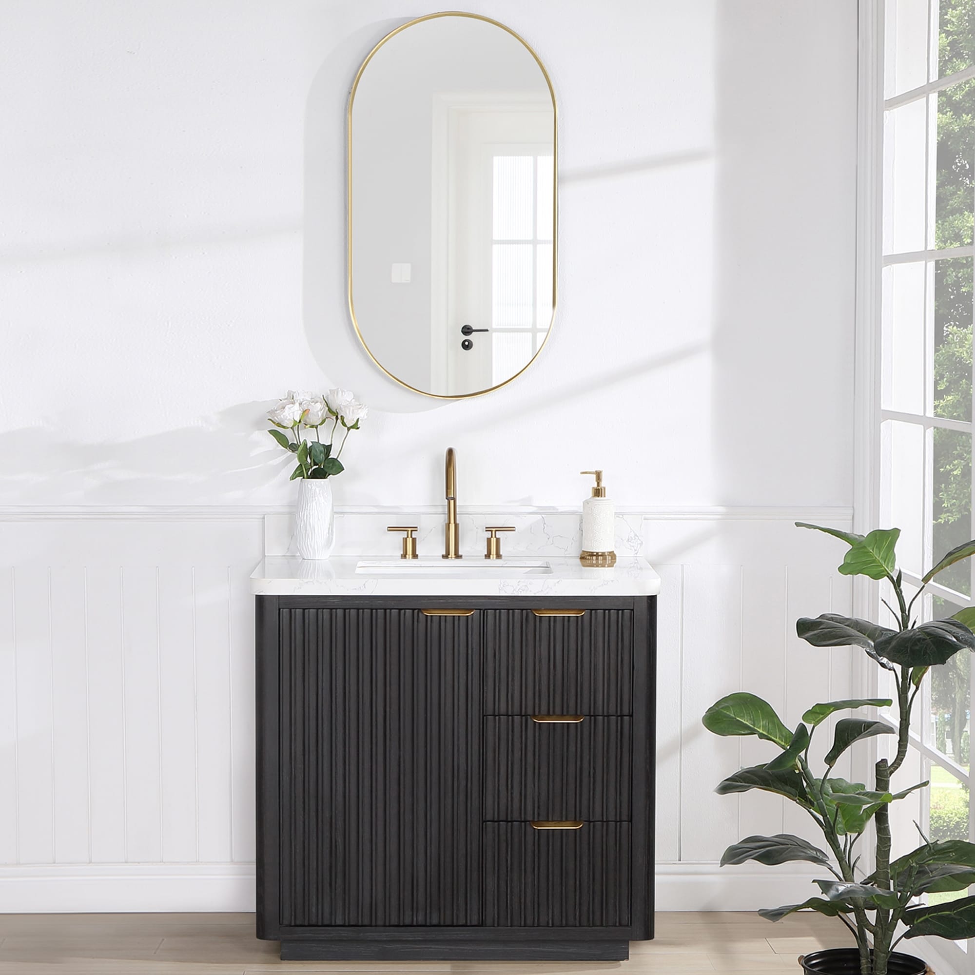 Meuble-lavabo Cadiz avec dessus en pierre composite sans miroir