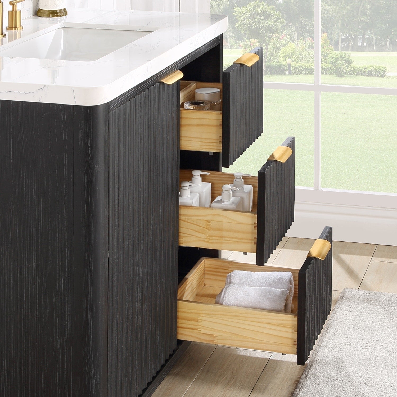 Meuble-lavabo Cadiz avec dessus en pierre composite sans miroir