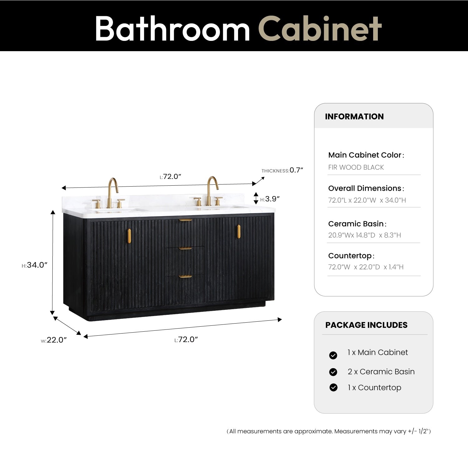 Meuble-lavabo Cadiz avec dessus en pierre composite sans miroir