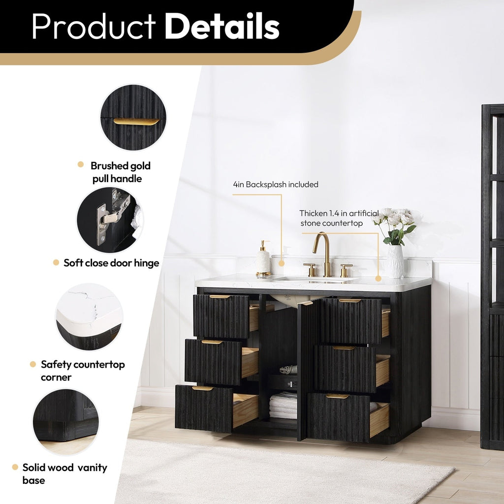 Meuble-lavabo Cadiz avec dessus en pierre composite sans miroir