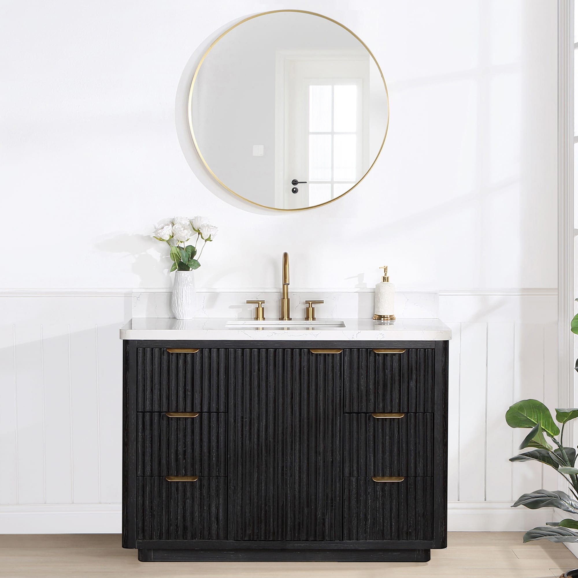 Meuble-lavabo Cadiz avec dessus en pierre composite sans miroir