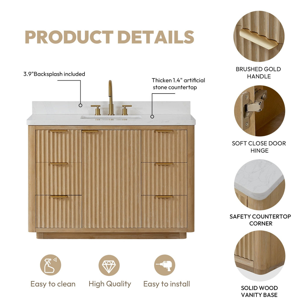 Meuble-lavabo Cadiz avec dessus en pierre composite sans miroir