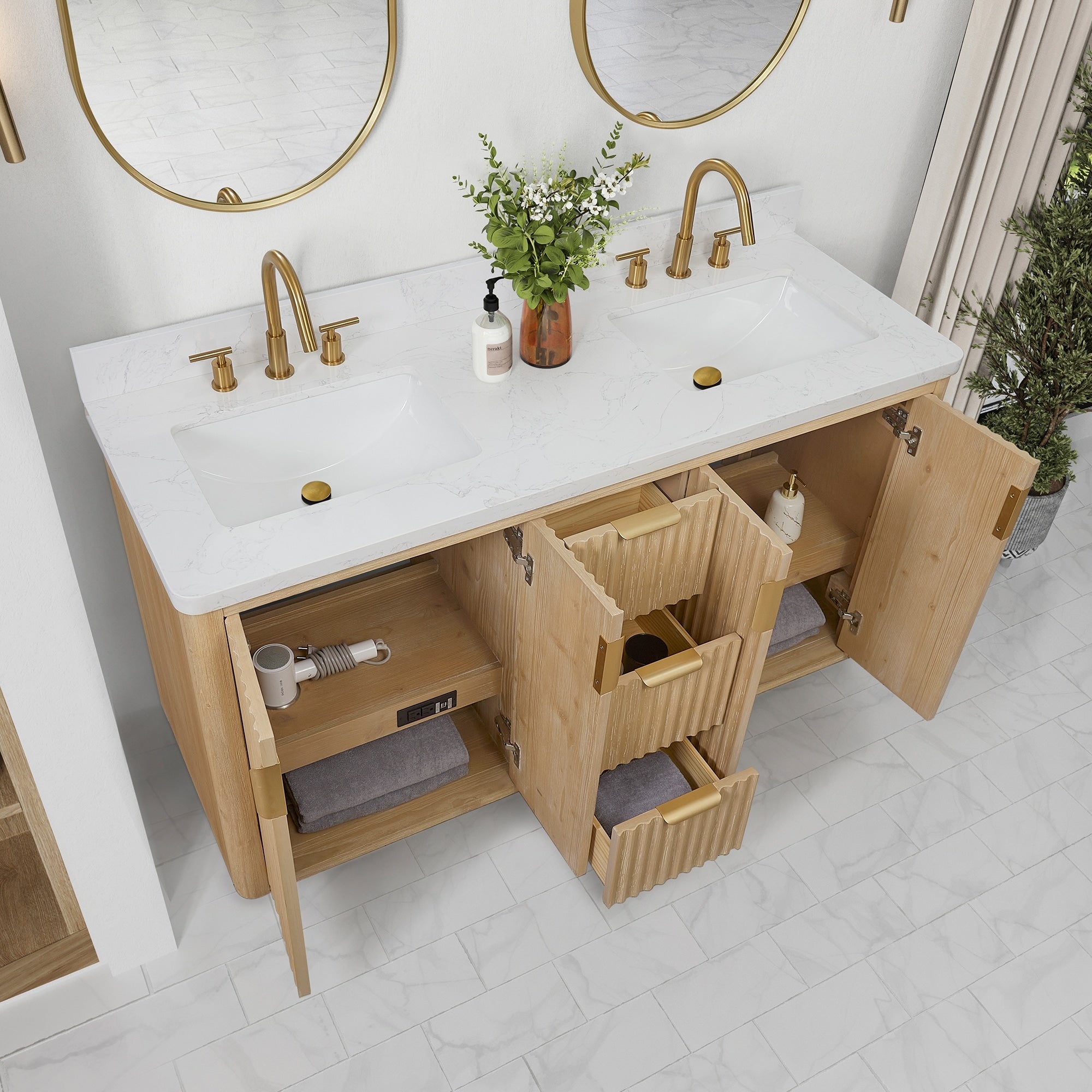 Meuble-lavabo Cadiz avec dessus en pierre composite sans miroir