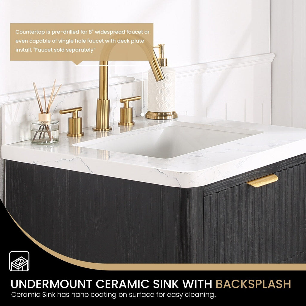 Meuble-lavabo Cadiz avec dessus en pierre composite sans miroir