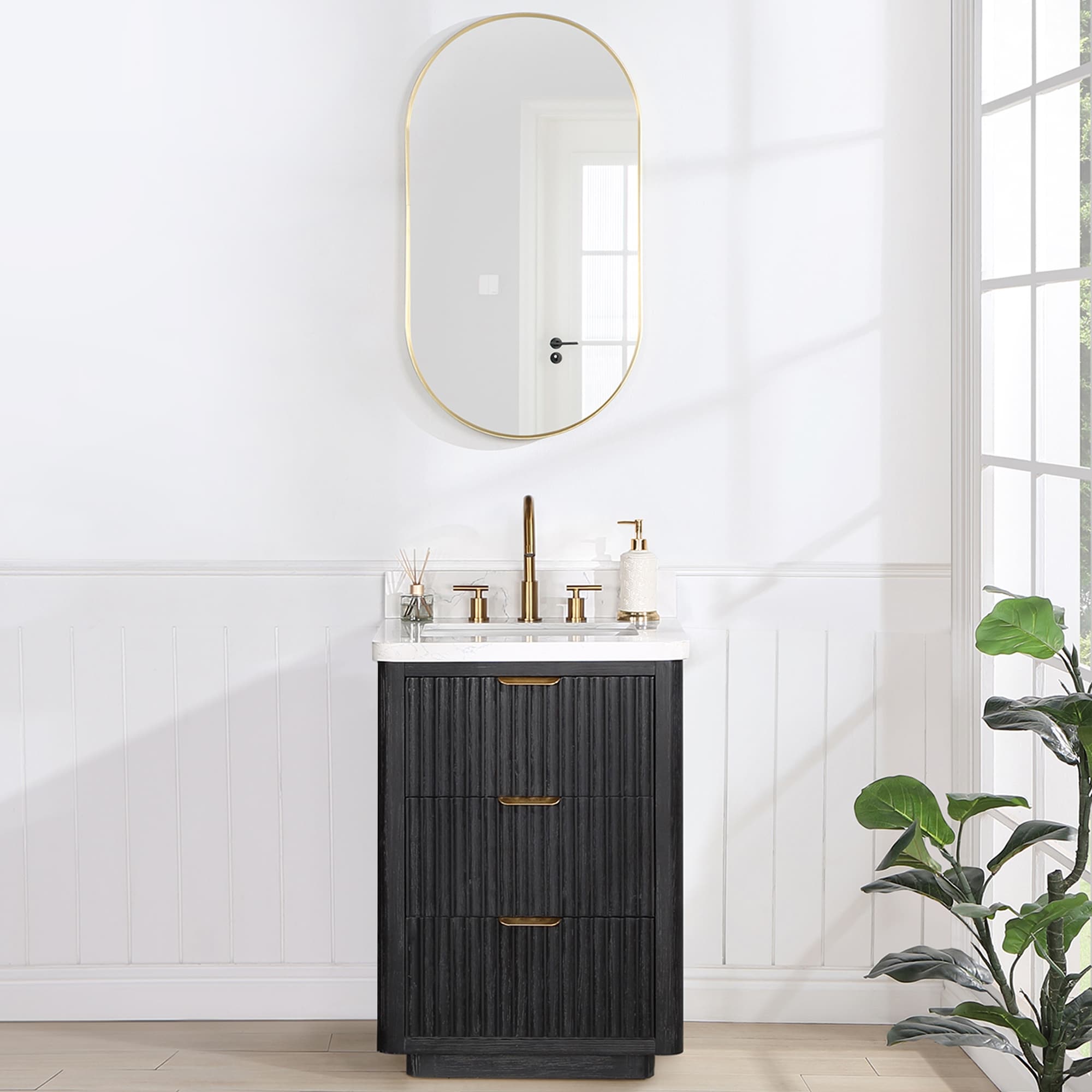 Meuble-lavabo Cadiz avec dessus en pierre composite sans miroir