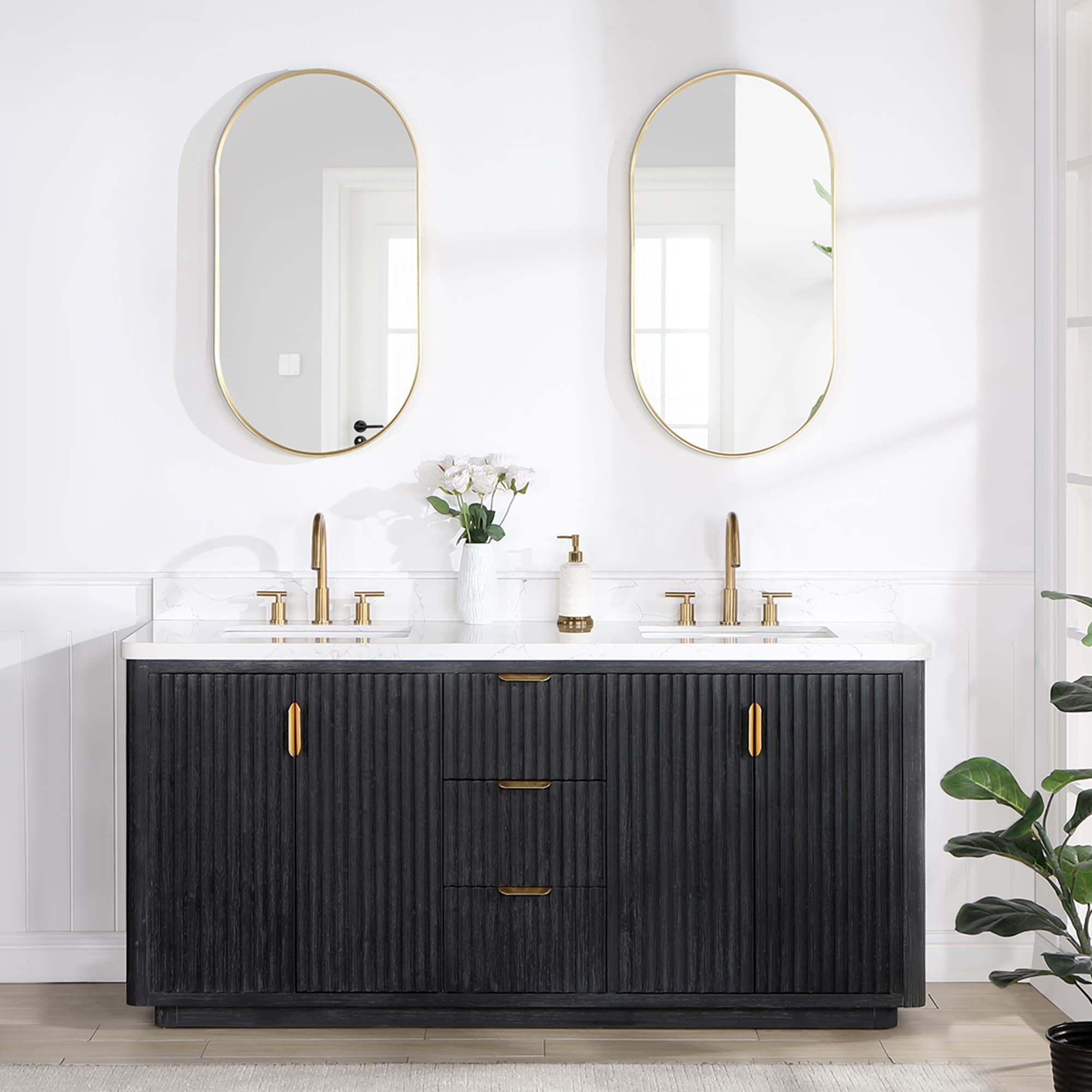 Meuble-lavabo Cadiz avec dessus en pierre composite sans miroir