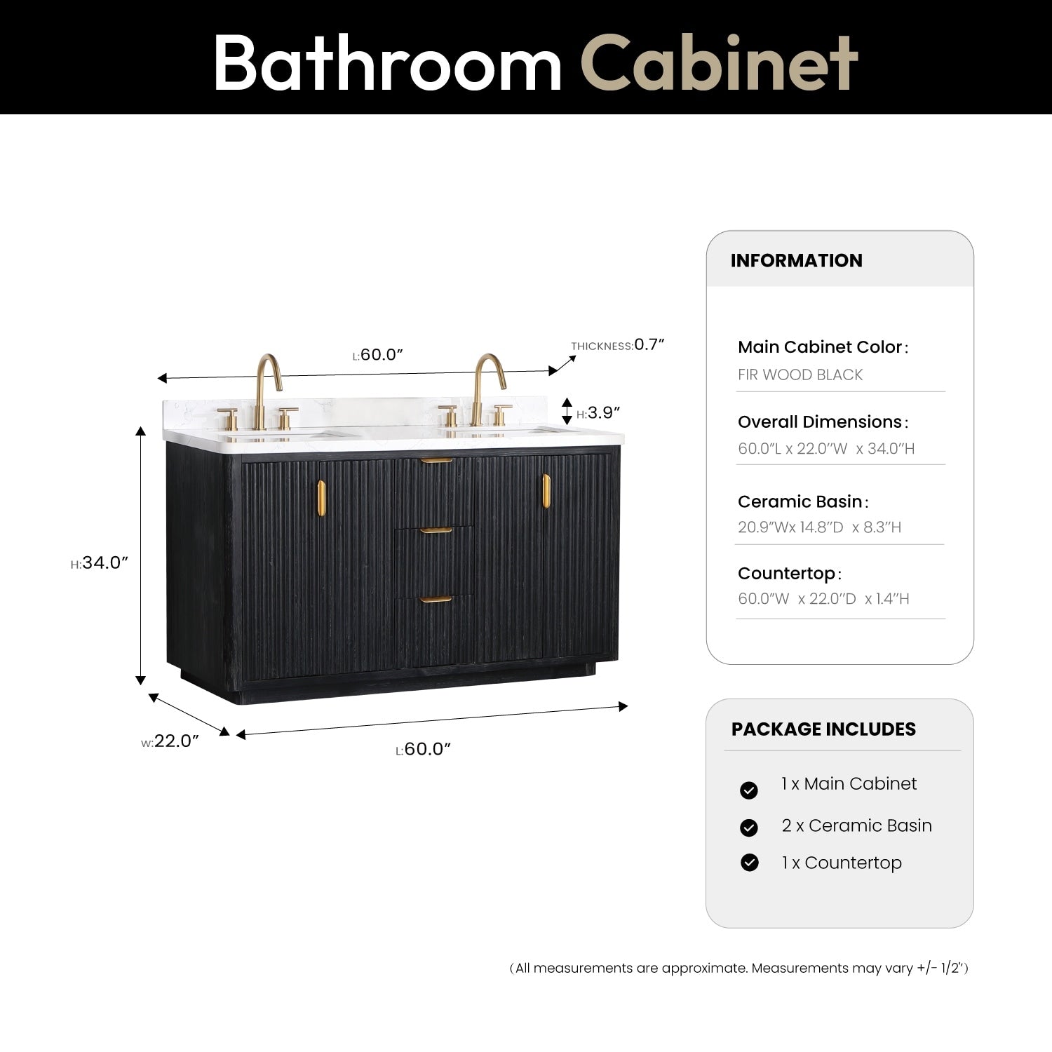Meuble-lavabo Cadiz avec dessus en pierre composite sans miroir