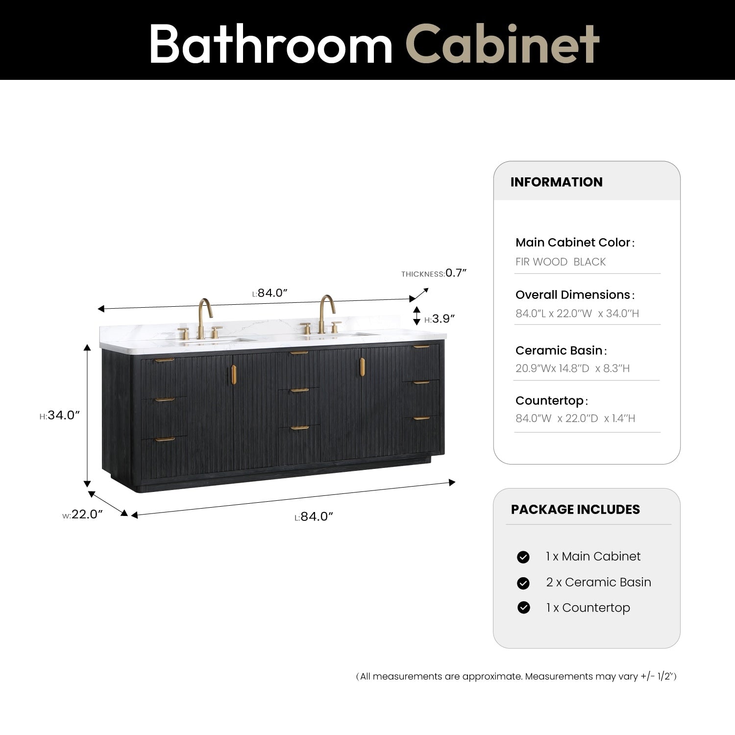 Meuble-lavabo Cadiz avec dessus en pierre composite sans miroir