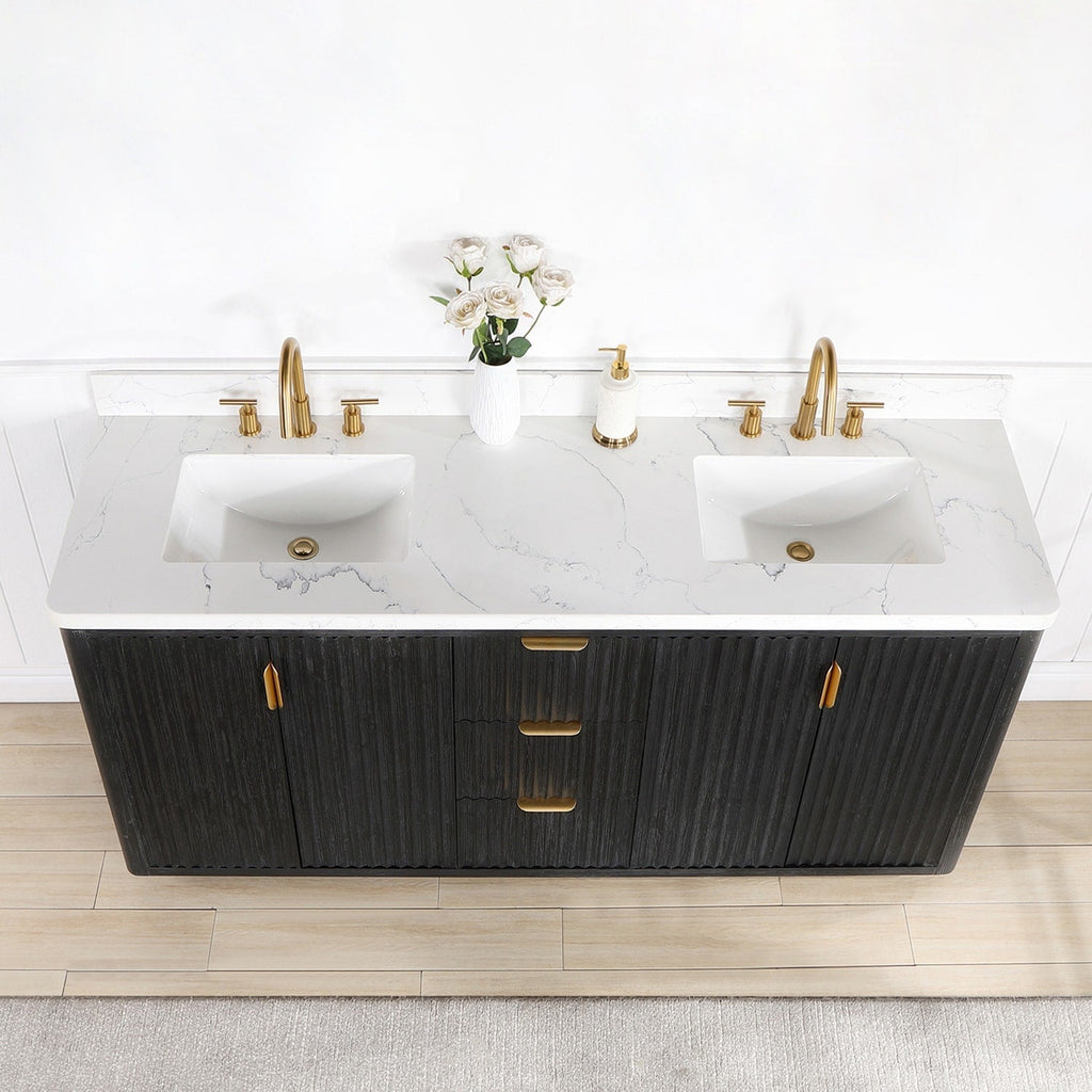 Meuble-lavabo Cadiz avec dessus en pierre composite sans miroir