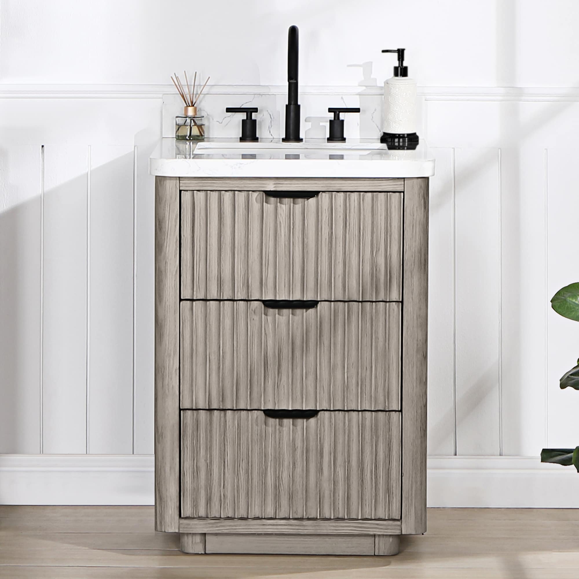Meuble-lavabo Cadiz avec dessus en pierre composite sans miroir
