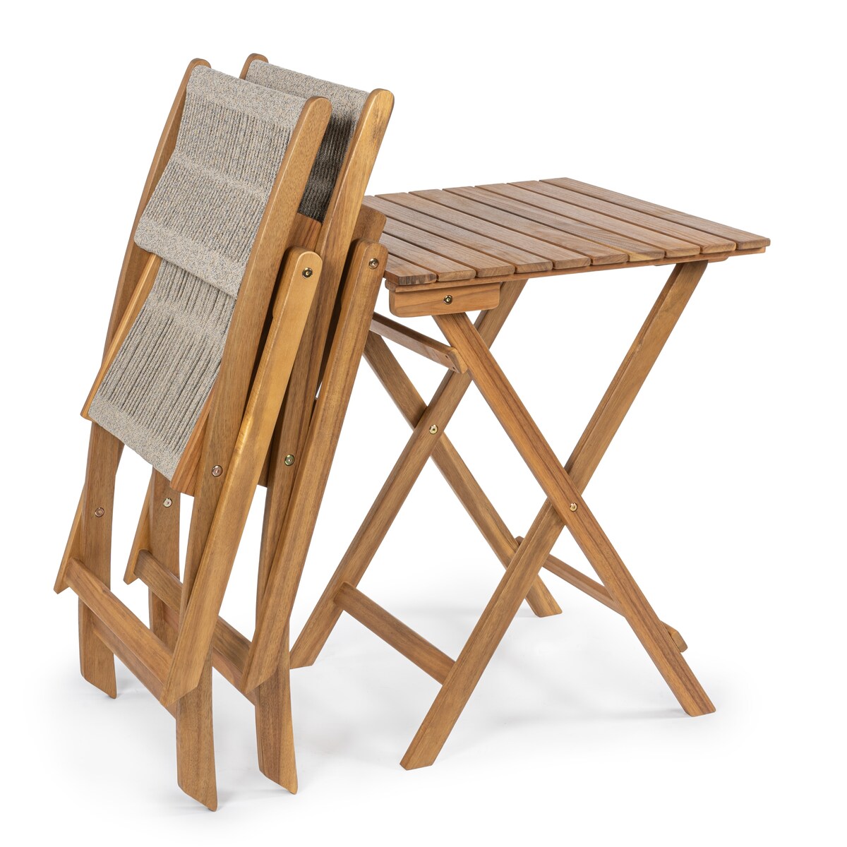 Ensemble bistrot d'extérieur pliant 3 pièces en bois d'acacia Cadiz Modern Coastal, par JONATHAN Y