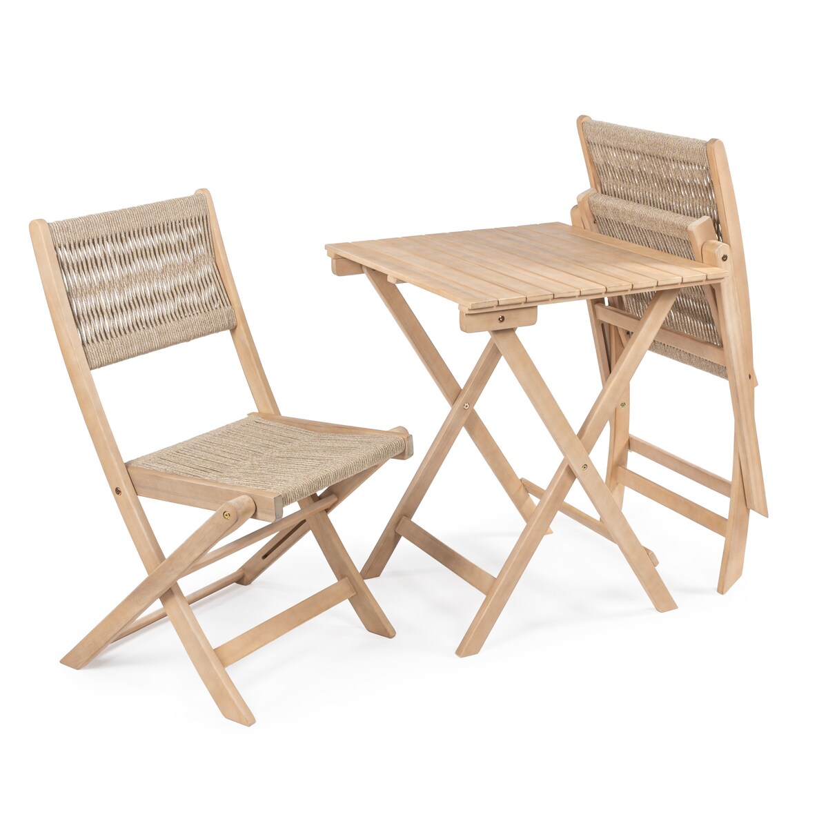 Ensemble bistrot d'extérieur pliant 3 pièces en bois d'acacia Cadiz Modern Coastal, par JONATHAN Y