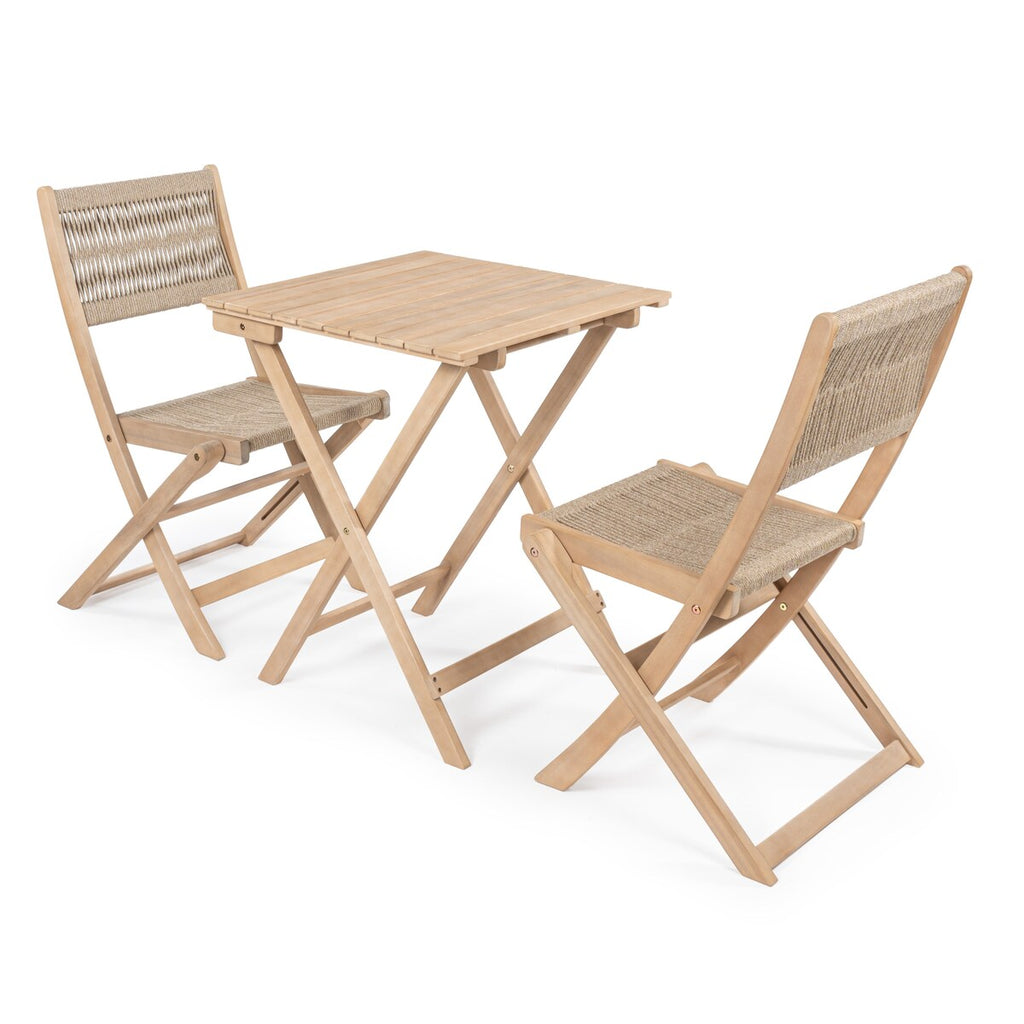 Ensemble bistrot d'extérieur pliant 3 pièces en bois d'acacia Cadiz Modern Coastal, par JONATHAN Y