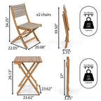 Ensemble bistrot d'extérieur pliant 3 pièces en bois d'acacia Cadiz Modern Coastal, par JONATHAN Y