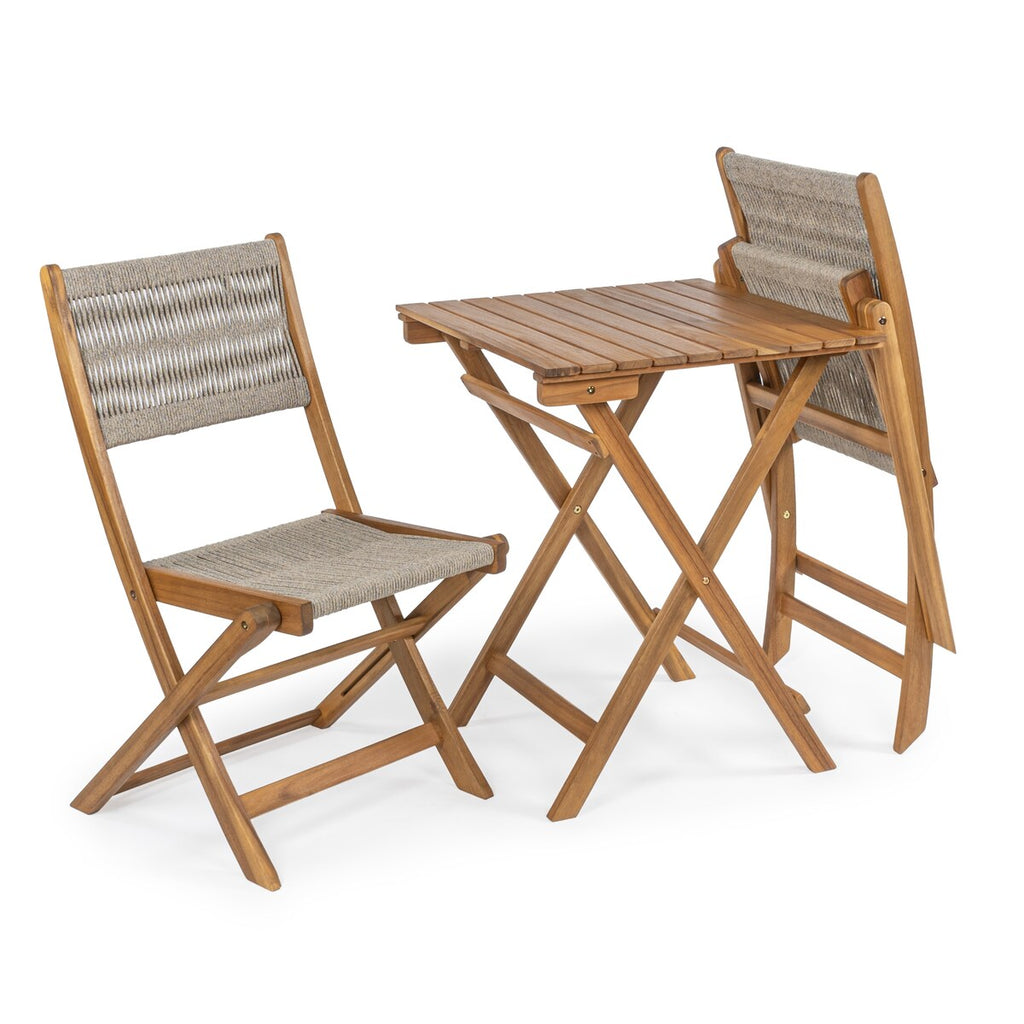 Ensemble bistrot d'extérieur pliant 3 pièces en bois d'acacia Cadiz Modern Coastal, par JONATHAN Y