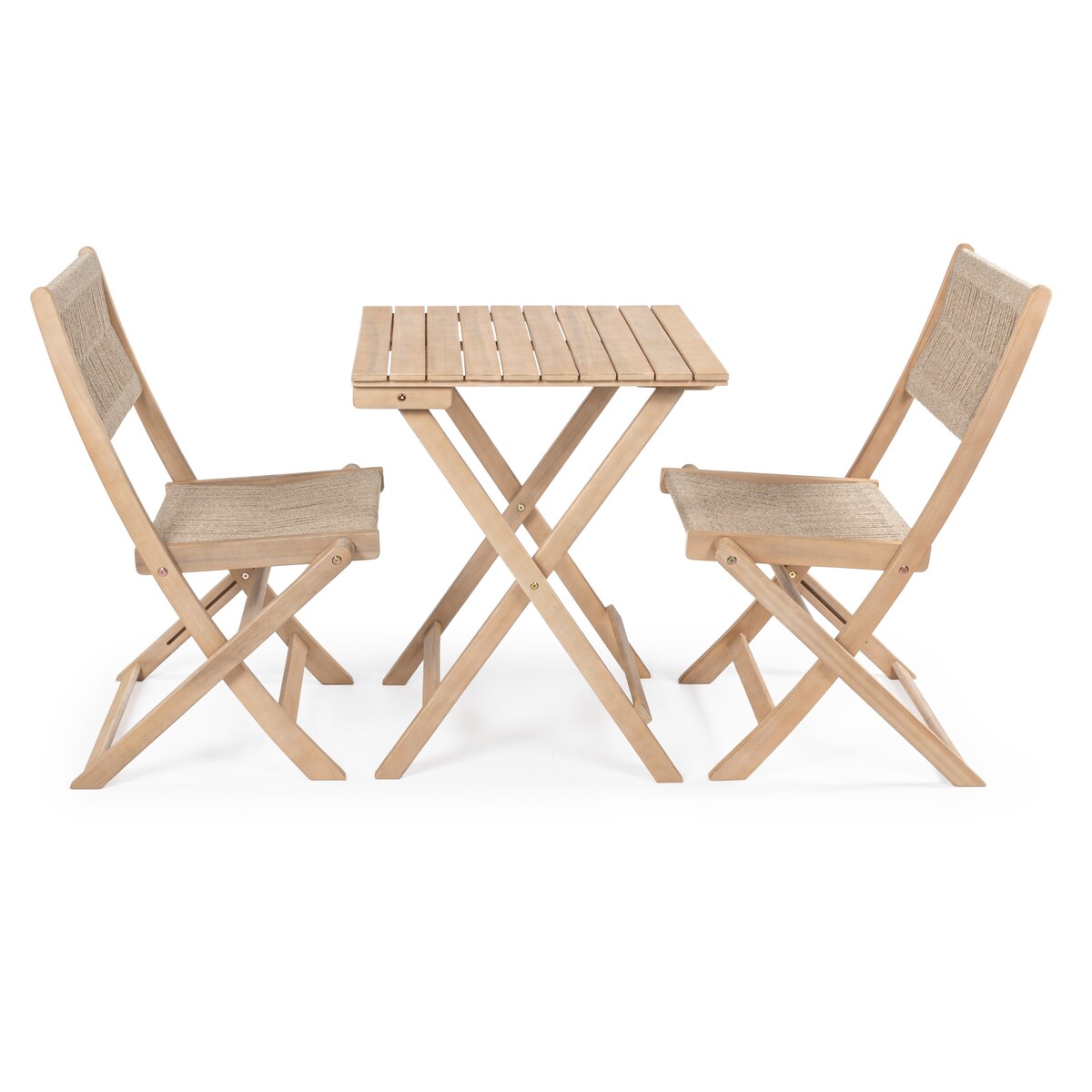 Ensemble bistrot d'extérieur pliant 3 pièces en bois d'acacia Cadiz Modern Coastal, par JONATHAN Y