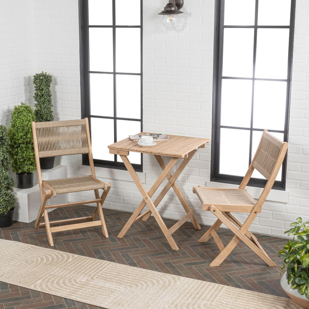 Ensemble bistrot d'extérieur pliant 3 pièces en bois d'acacia Cadiz Modern Coastal, par JONATHAN Y
