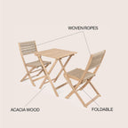Ensemble bistrot d'extérieur pliant 3 pièces en bois d'acacia Cadiz Modern Coastal, par JONATHAN Y
