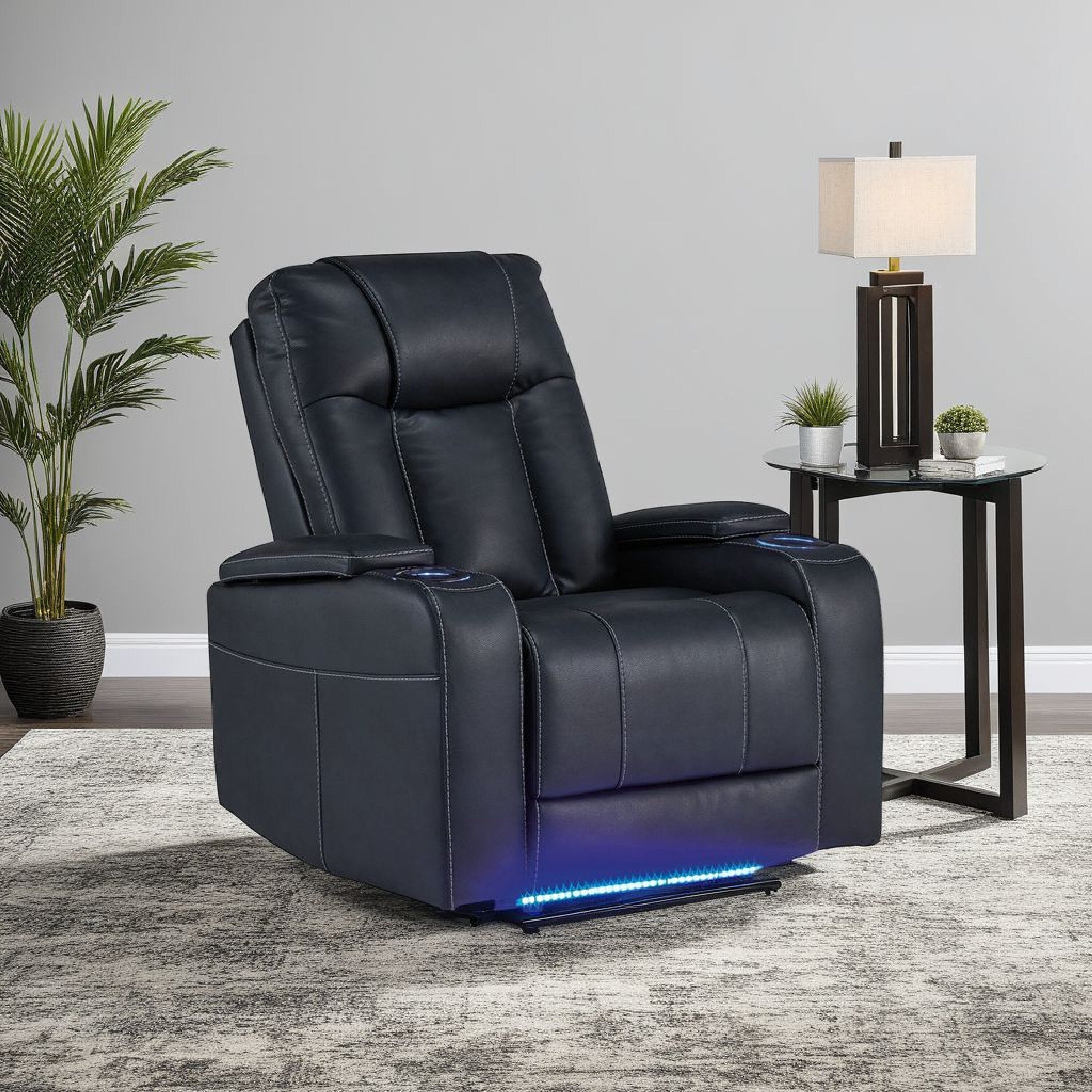 Fauteuil inclinable électrique Callum, appui-tête réglable, similicuir noir