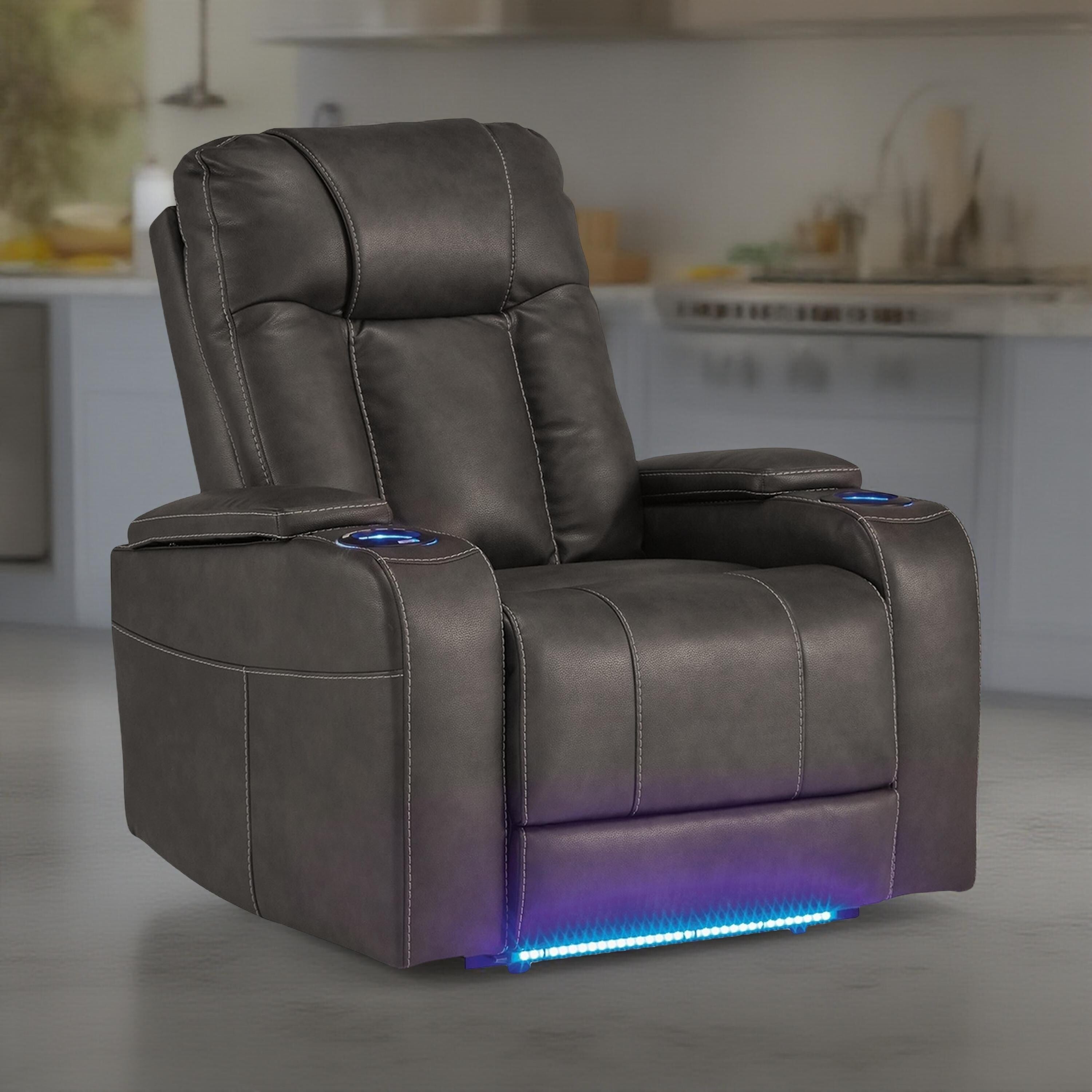Fauteuil inclinable électrique Callum, appui-tête réglable, similicuir gris