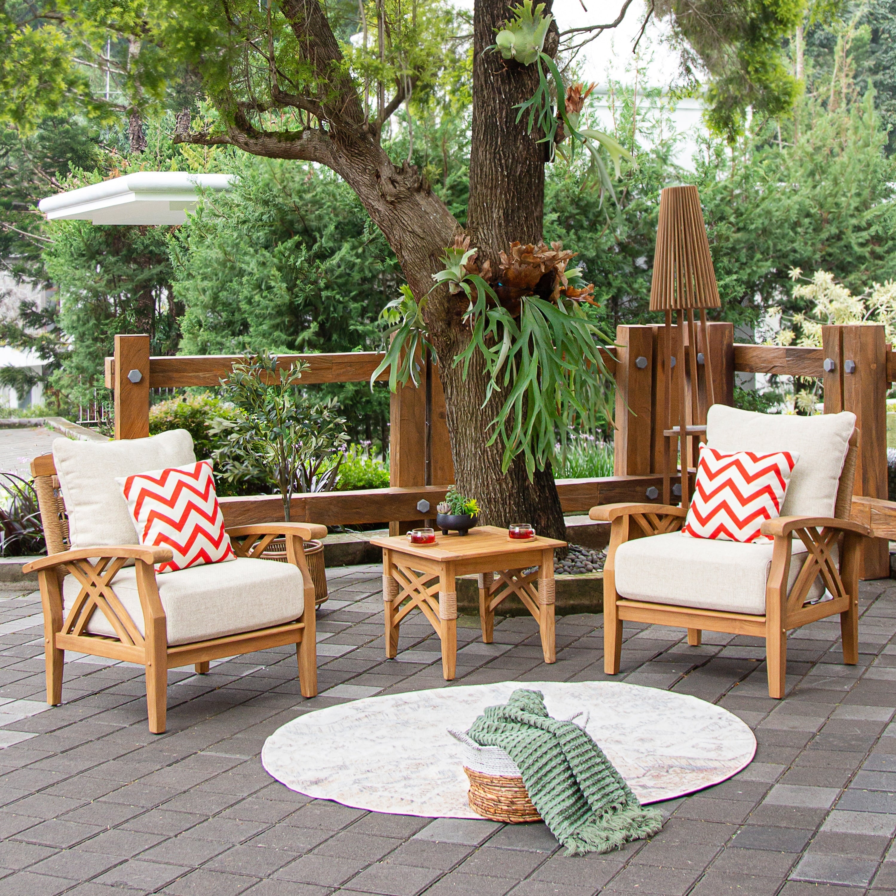 Ensemble de salon de jardin Cambridge Casual Carmel 3 pièces en teck avec coussins