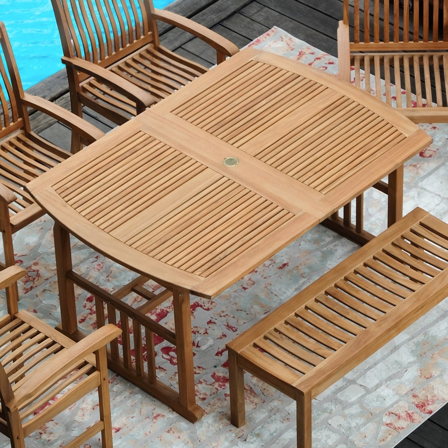 Ensemble de salle à manger extensible d'extérieur Cambridge Casual Caterina 6 pièces en teck