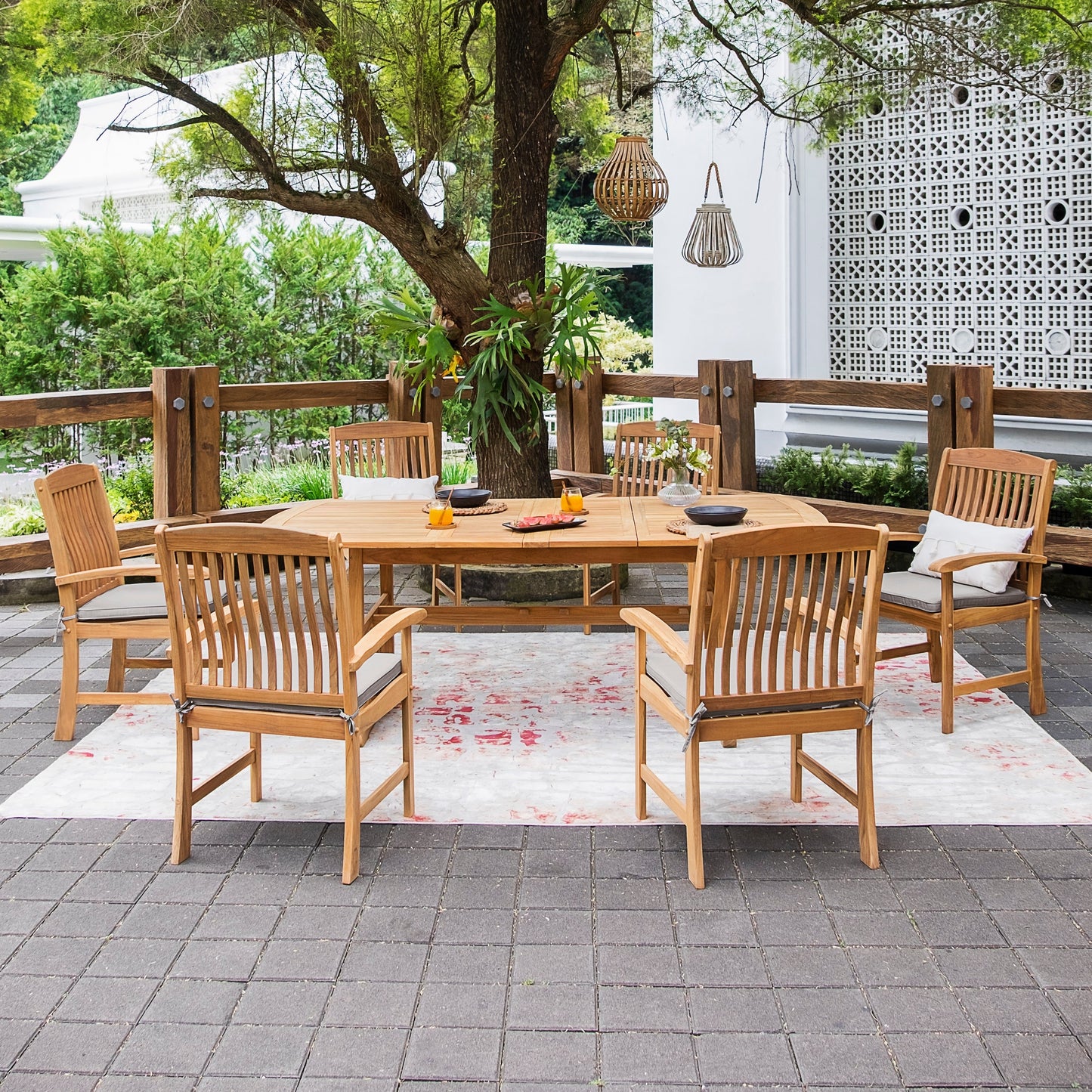 Ensemble de salle à manger extensible Cambridge Casual Chignik 7 pièces en teck pour patio