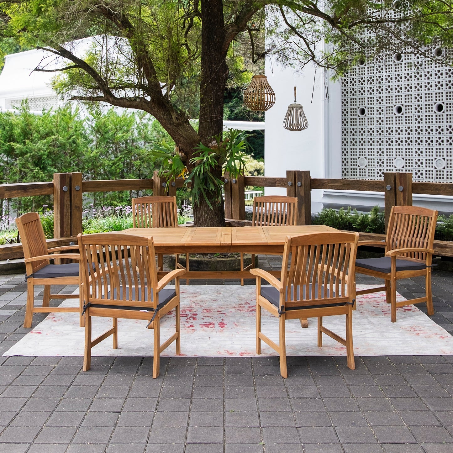 Ensemble de salle à manger extensible Cambridge Casual Chignik 7 pièces en teck pour patio