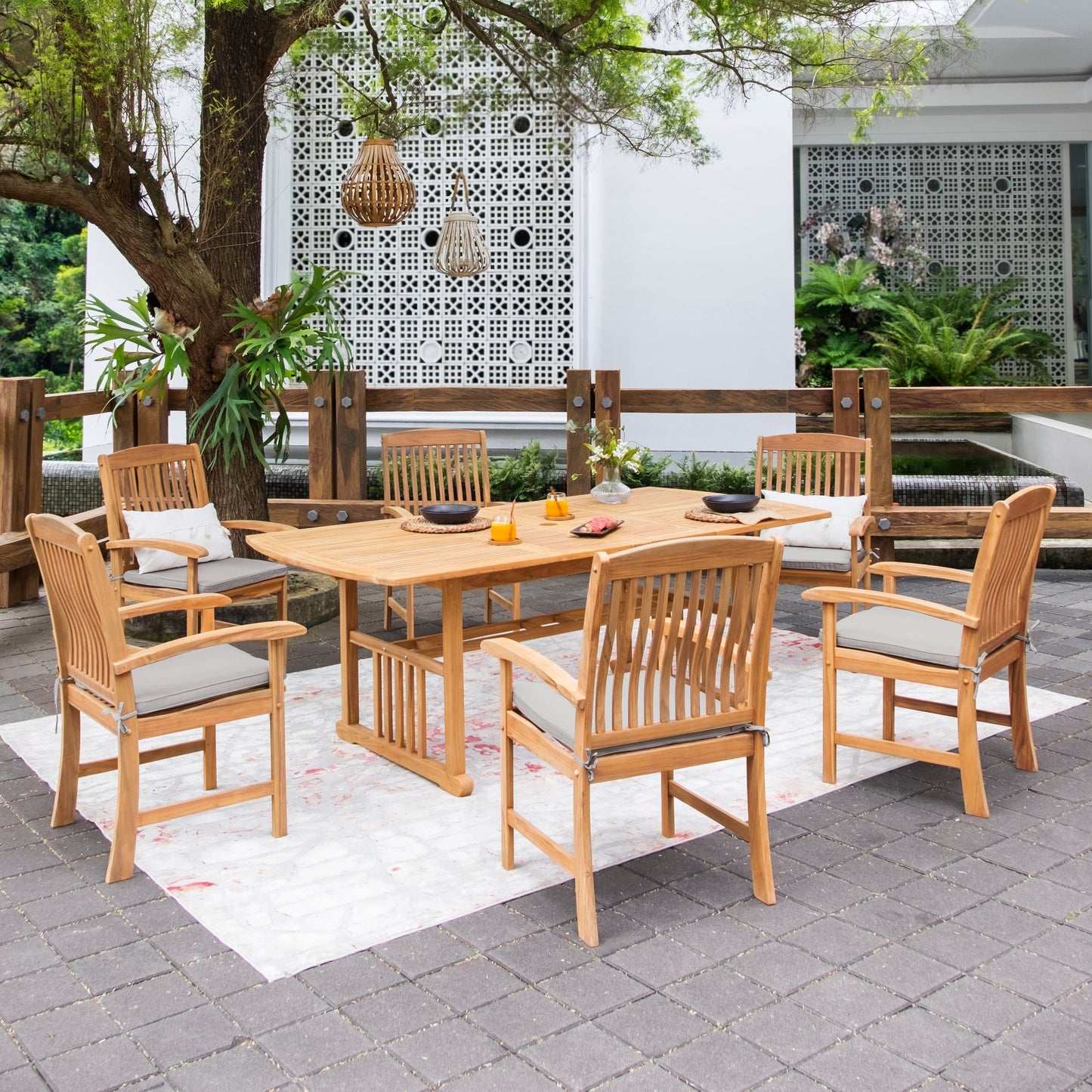 Ensemble de salle à manger extensible Cambridge Casual Chignik 7 pièces en teck pour patio