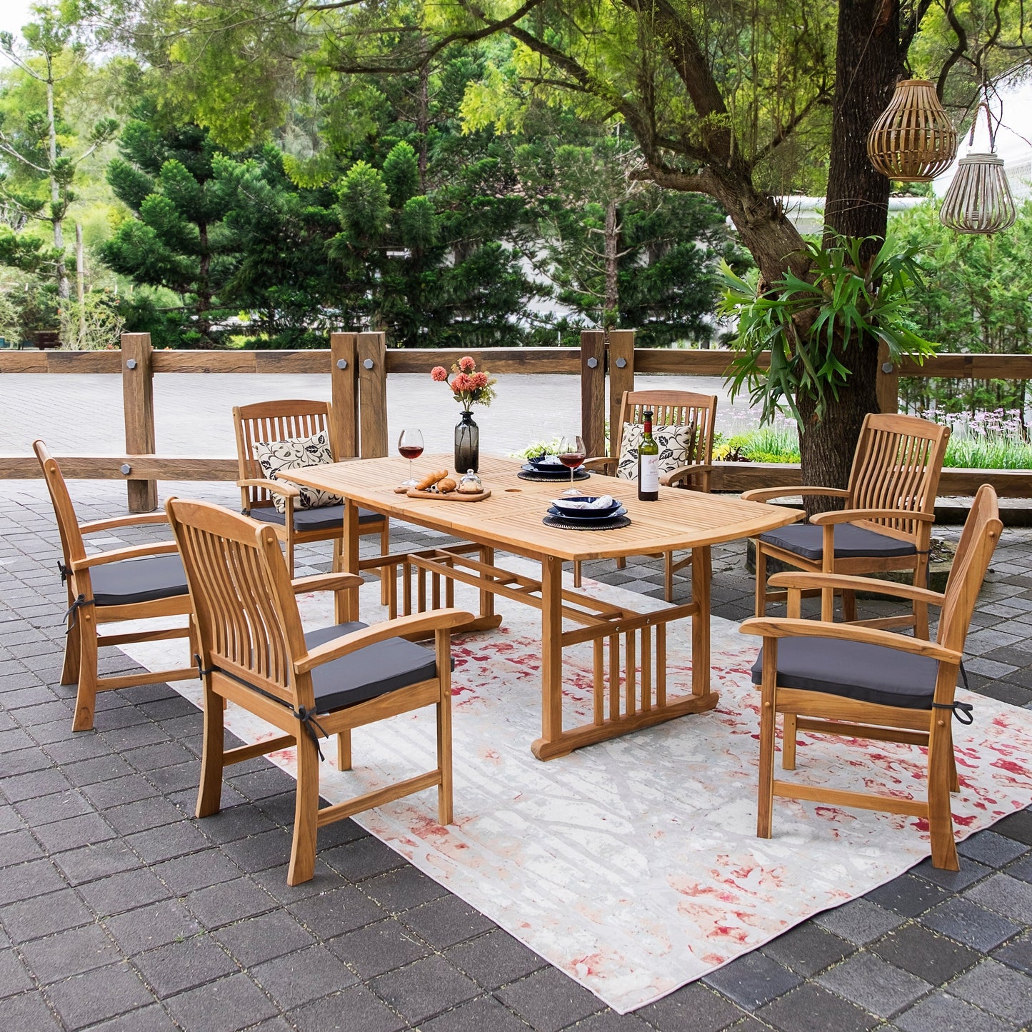 Ensemble de salle à manger extensible Cambridge Casual Chignik 7 pièces en teck pour patio