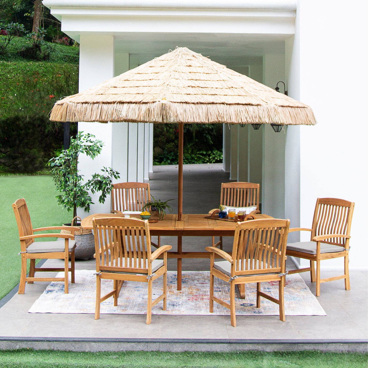 Ensemble de salle à manger extensible Cambridge Casual Chignik 7 pièces en teck pour patio