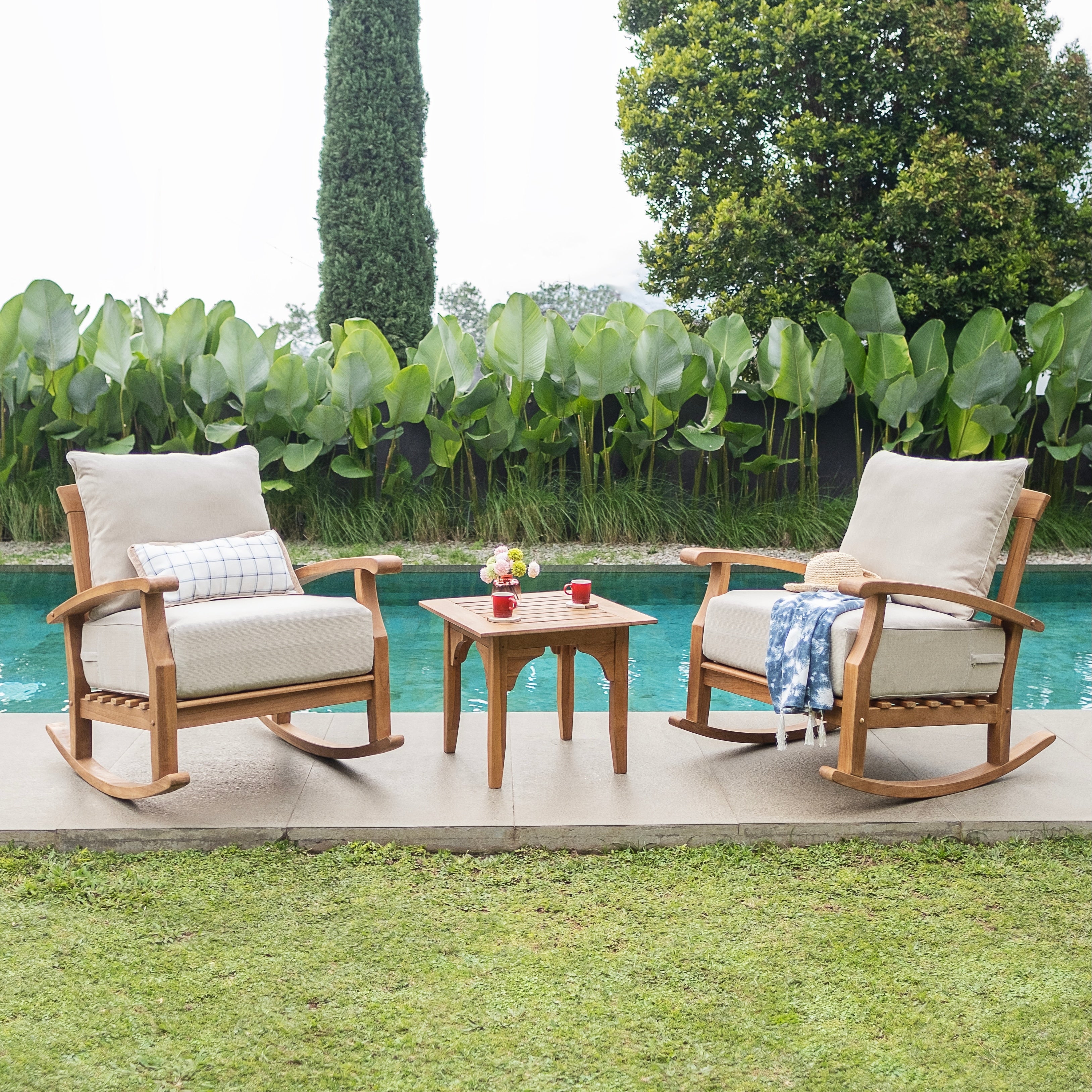 Ensemble de salon de jardin Cambridge Casual Leon 3 pièces en teck avec coussin