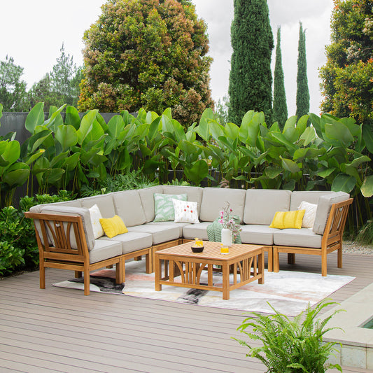 Ensemble de salon de jardin Cambridge Casual Lowell 8 pièces en teck avec coussin
