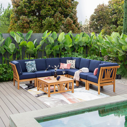 Ensemble de salon de jardin Cambridge Casual Lowell 8 pièces en teck avec coussin