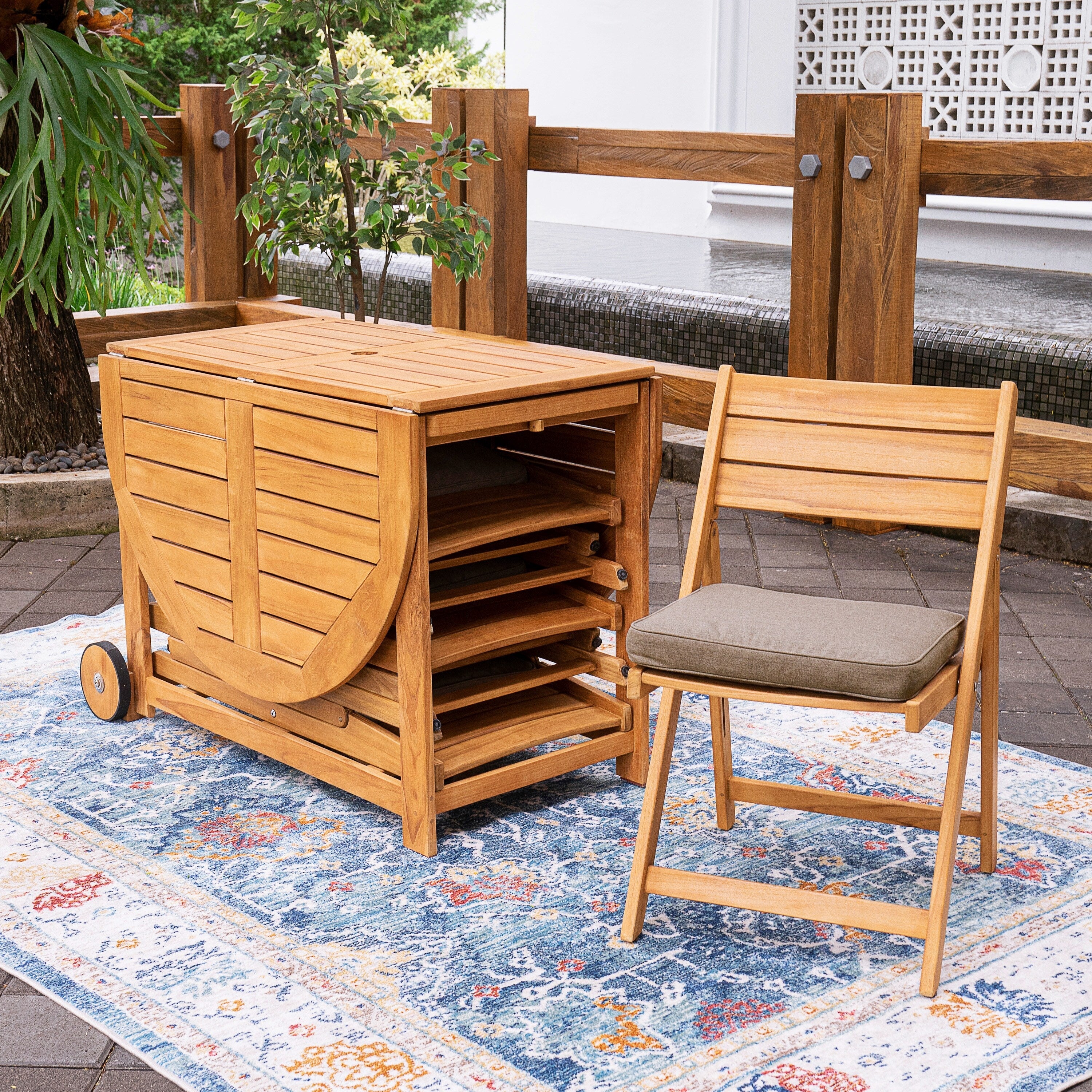 Ensemble de salle à manger d'extérieur pliable Cambridge Casual Miami 7 pièces en teck avec coussin de siège Sunbrella